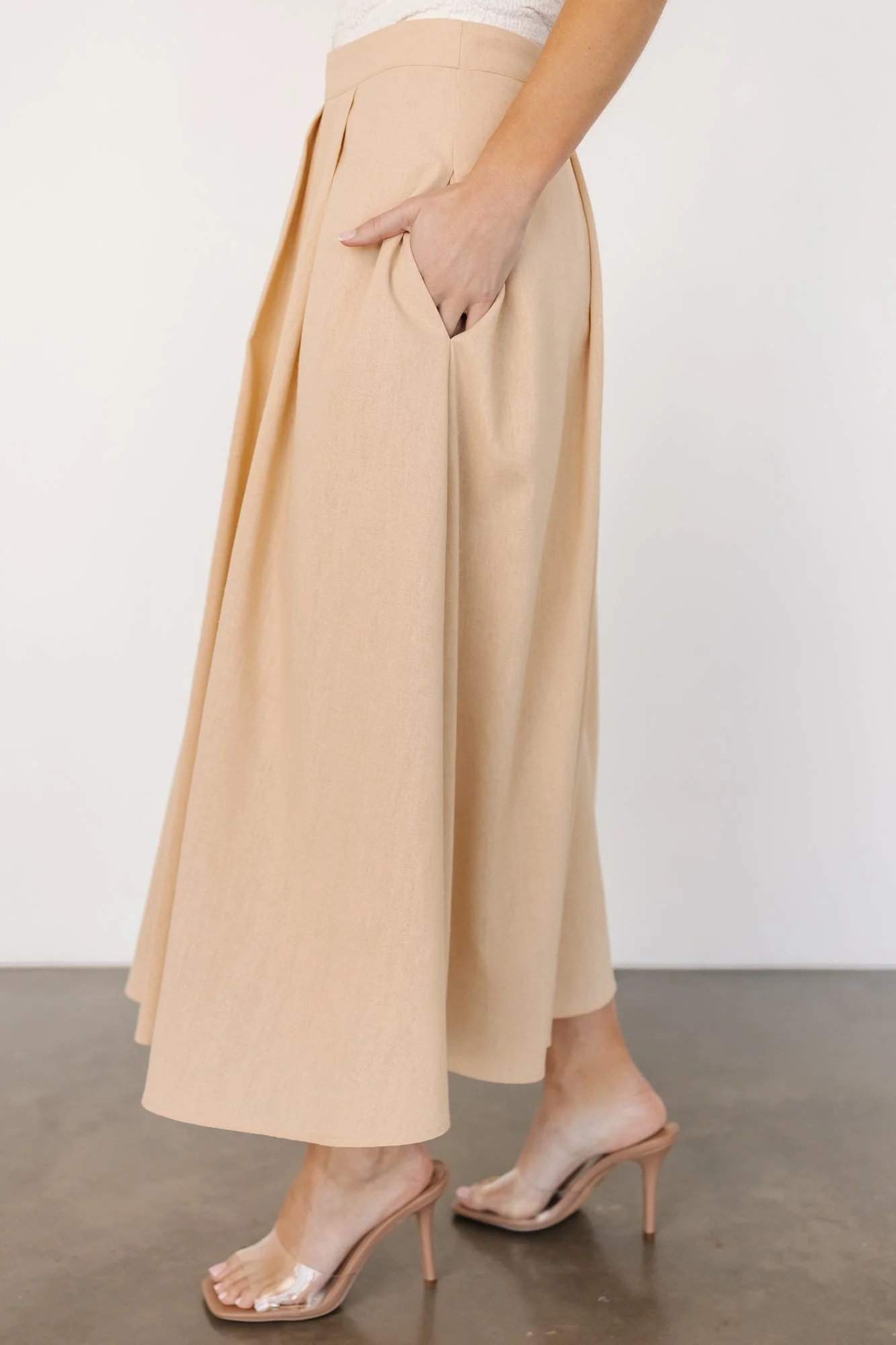 Katie Pleated Midi Skirt | Natural