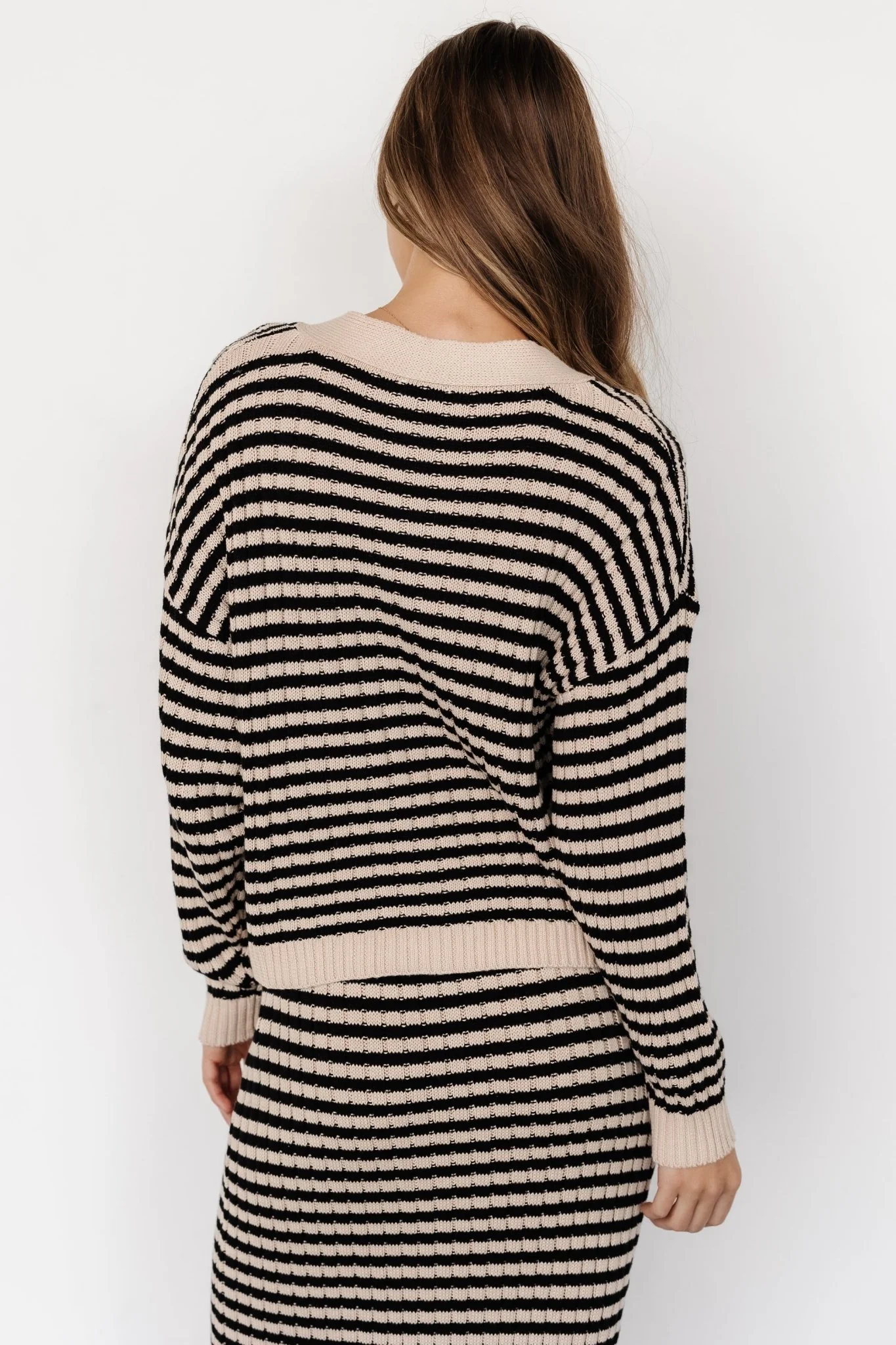 Justina Striped Knit Cardigan | Black + Cream