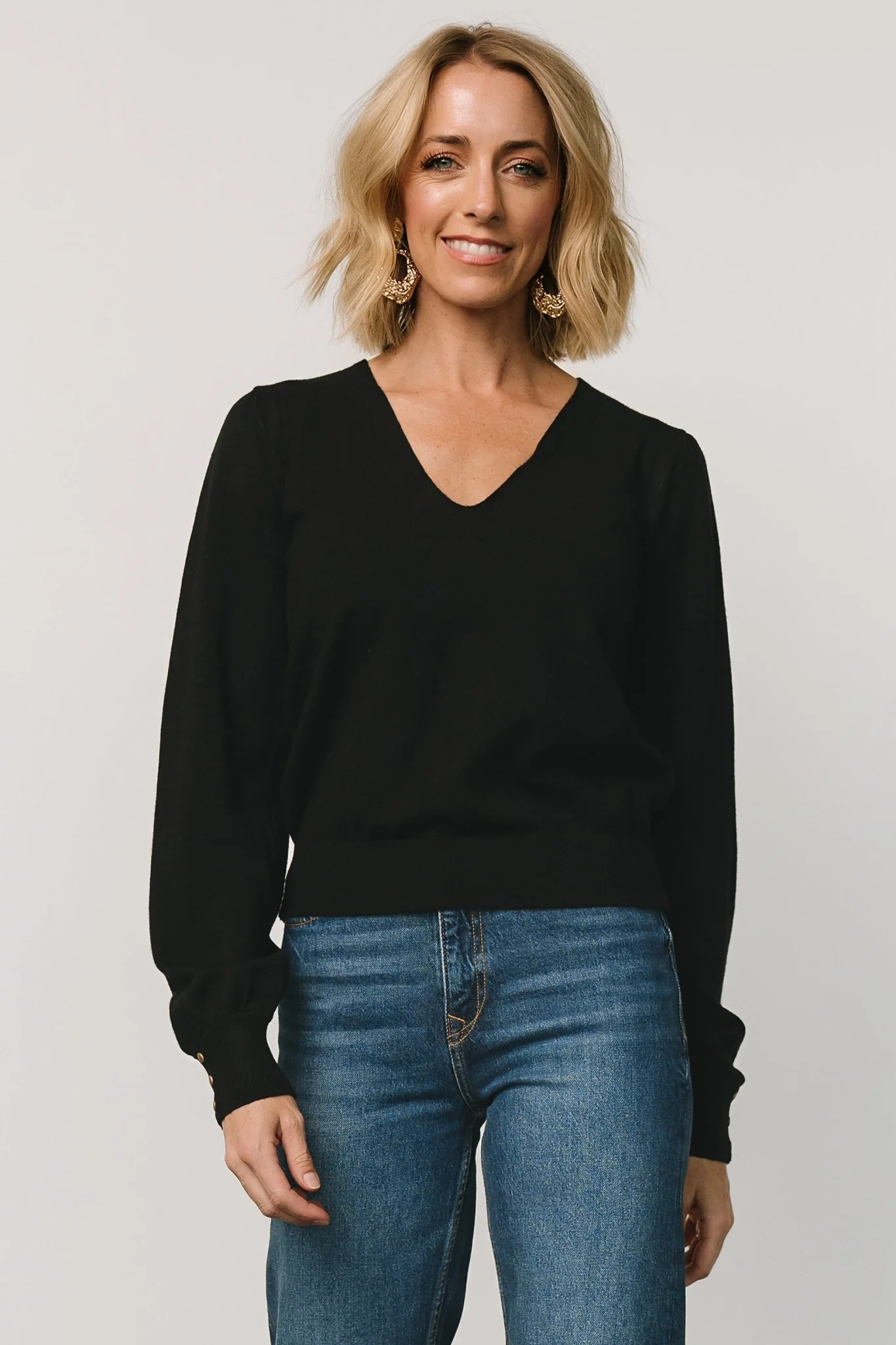 Sheila V Neck Sweater Top | Black