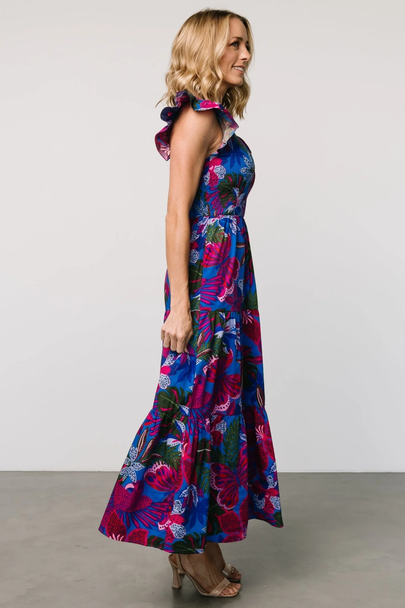 Ranchero Smocked Maxi Dress | Cobalt + Fuchsia Print
