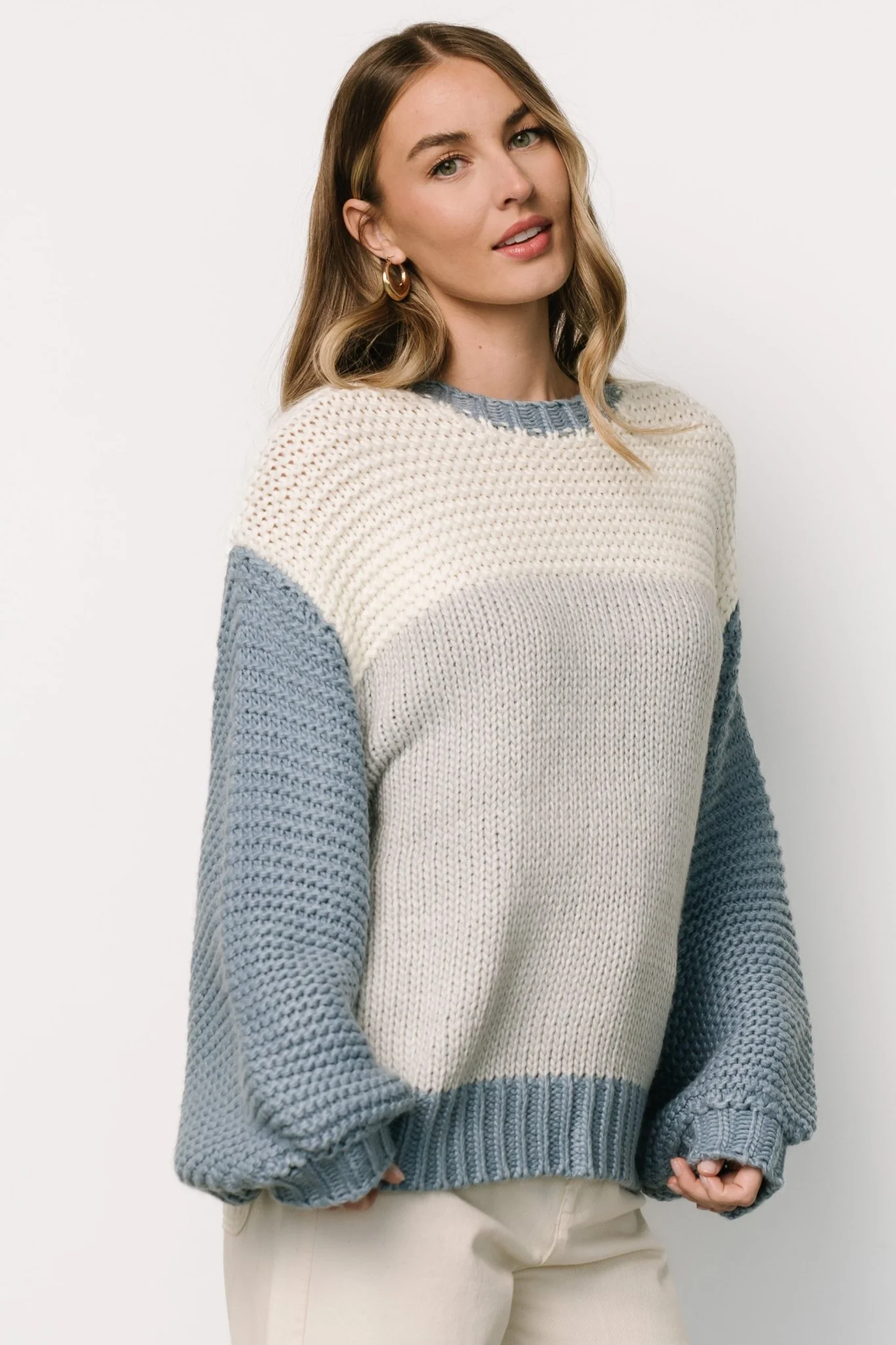 Hygge Chunky Knit Sweater | Blue + Cream