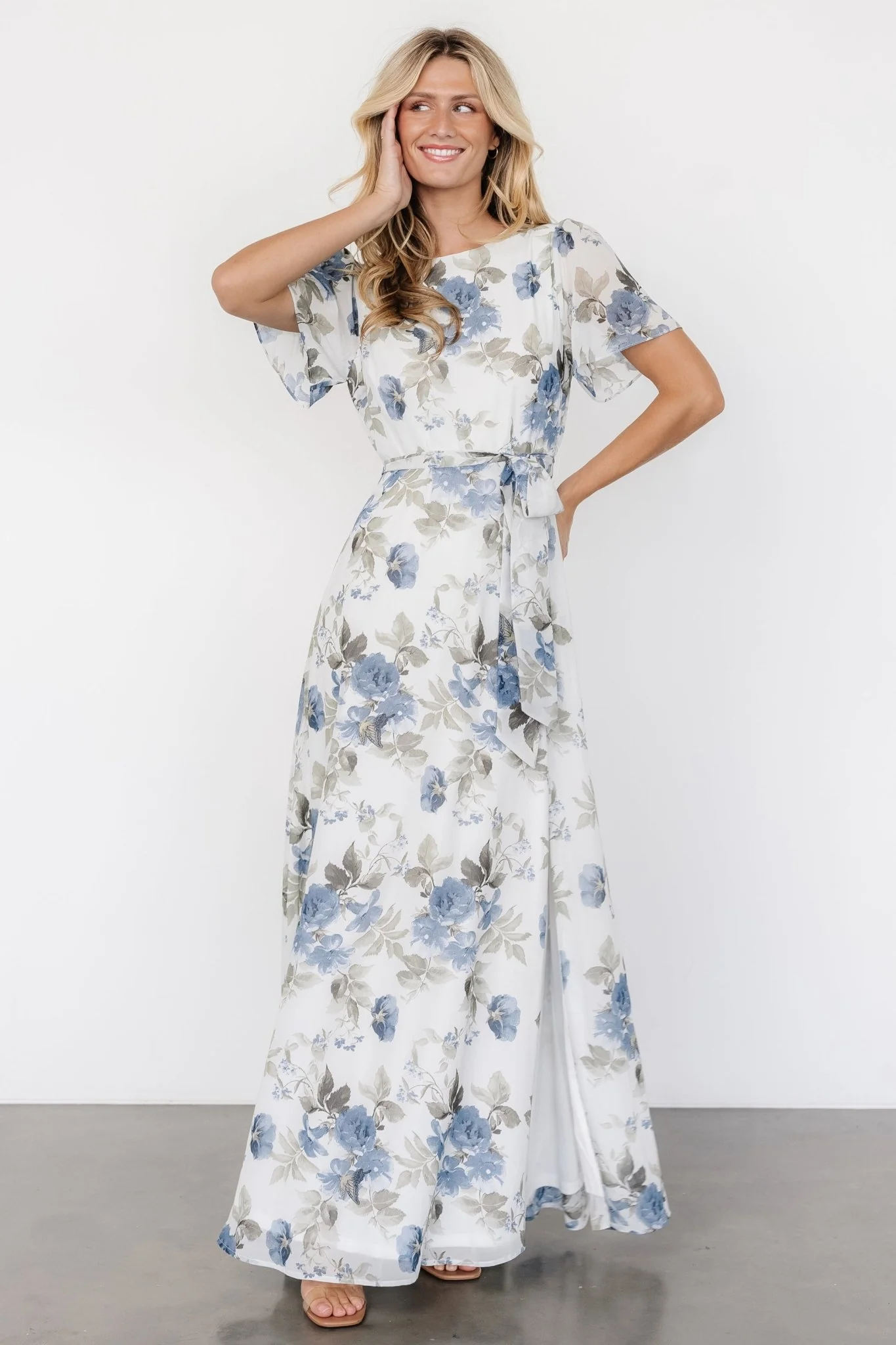 Naomi Short Sleeve Maxi Dress | Dusty Blue Floral