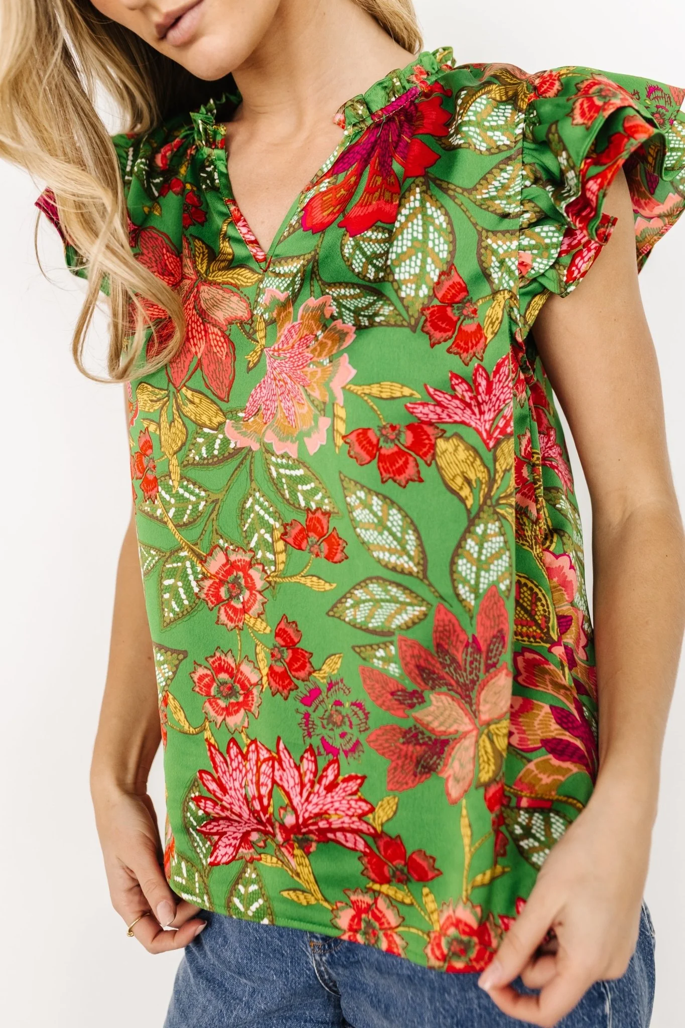 Skyler Ruffle Top | Green Multi