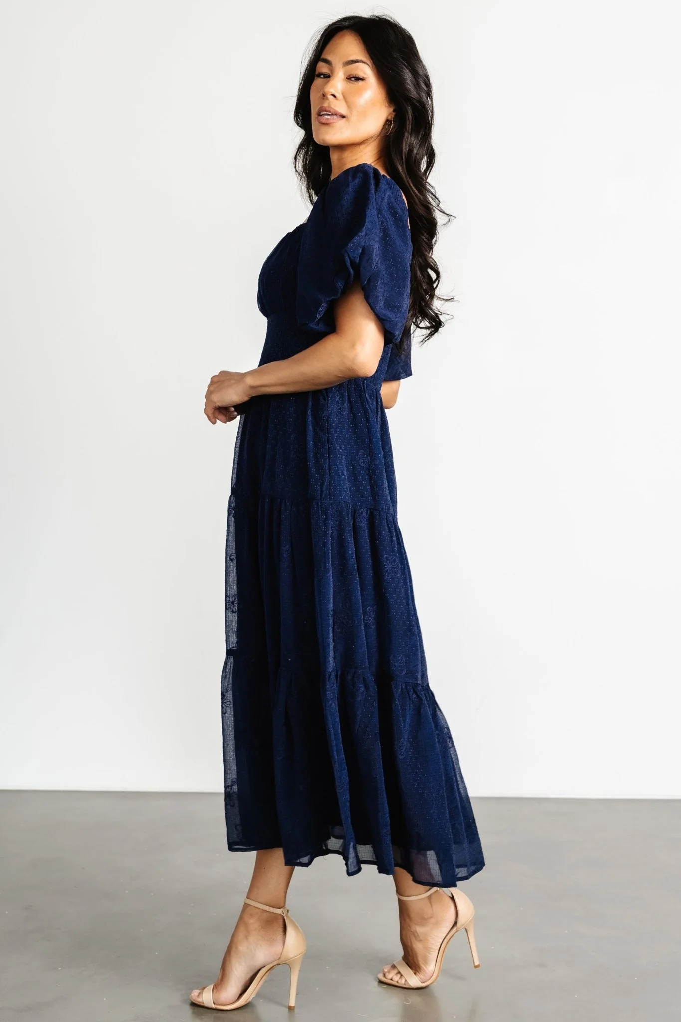 Rina Embroidered Shimmer Dress | Midnight Blue