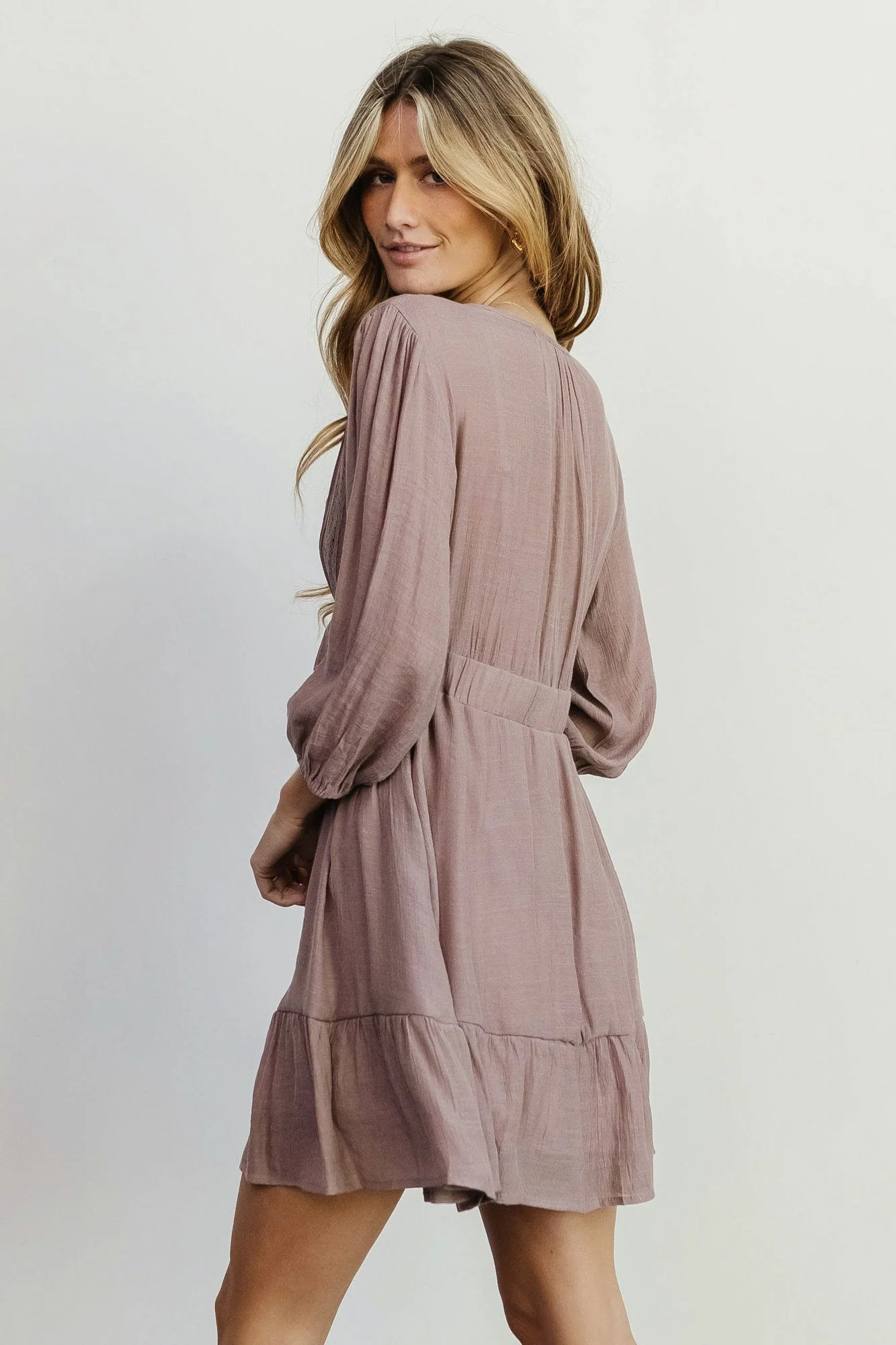 Amelia Boho Mini Dress | Dusty Lavender