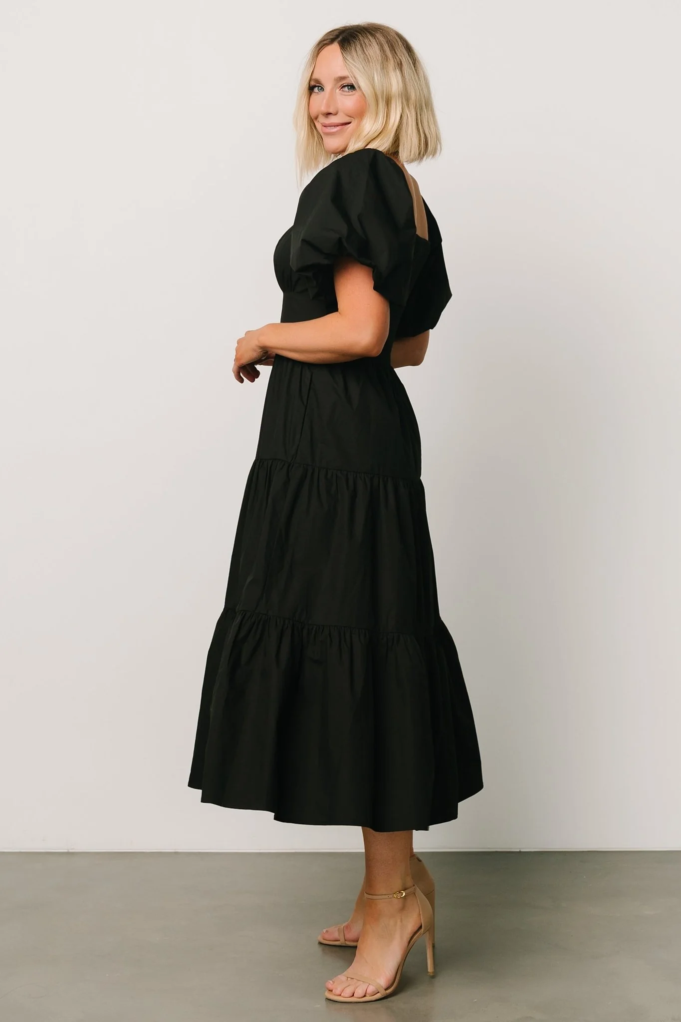 Cindy Puff Sleeve Tiered Dress | Black