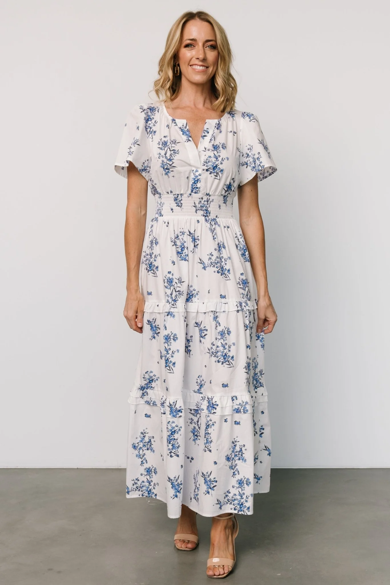 Kiana Poplin Maxi Dress | Off White + Blue