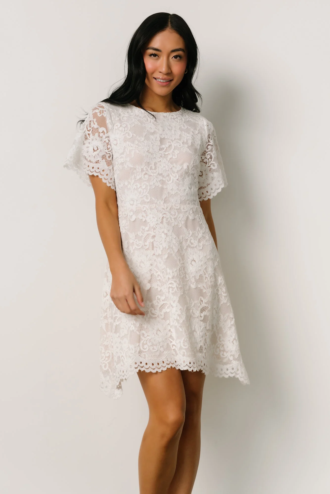 Aasha Lace Short Dress | Off White