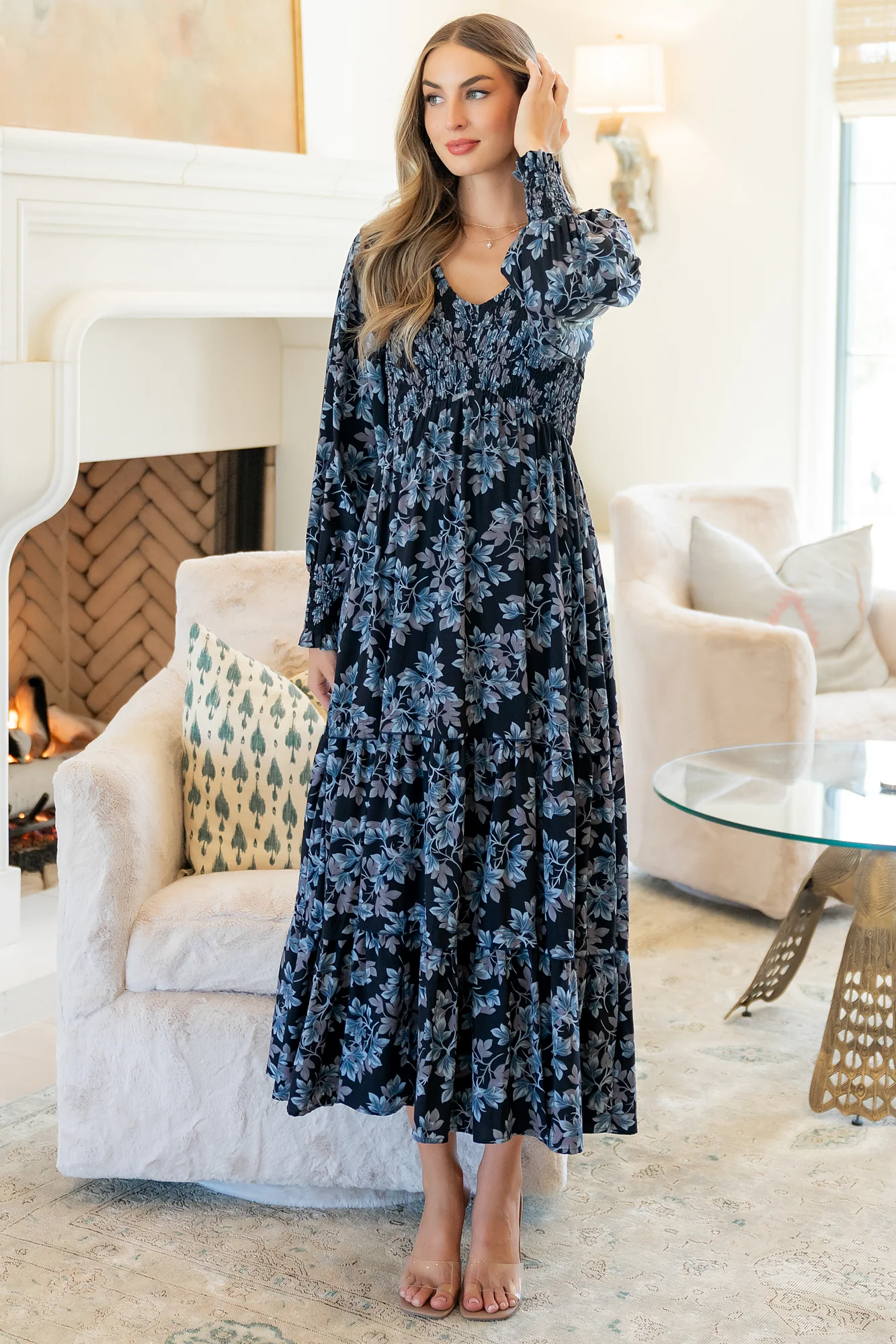 Rayna Smocked Dress | Midnight + Blue Floral