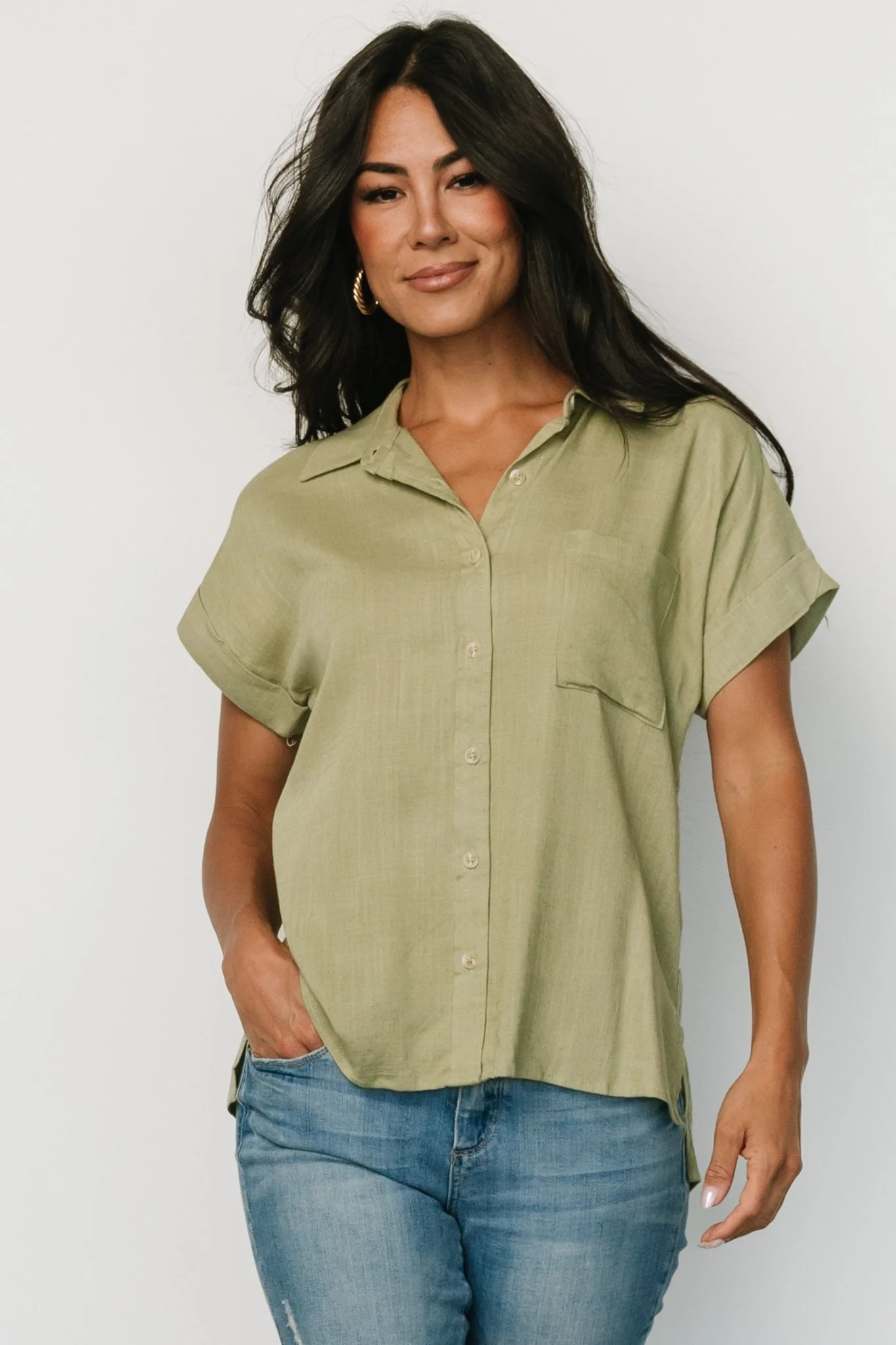 Andrews Button Top | Sage