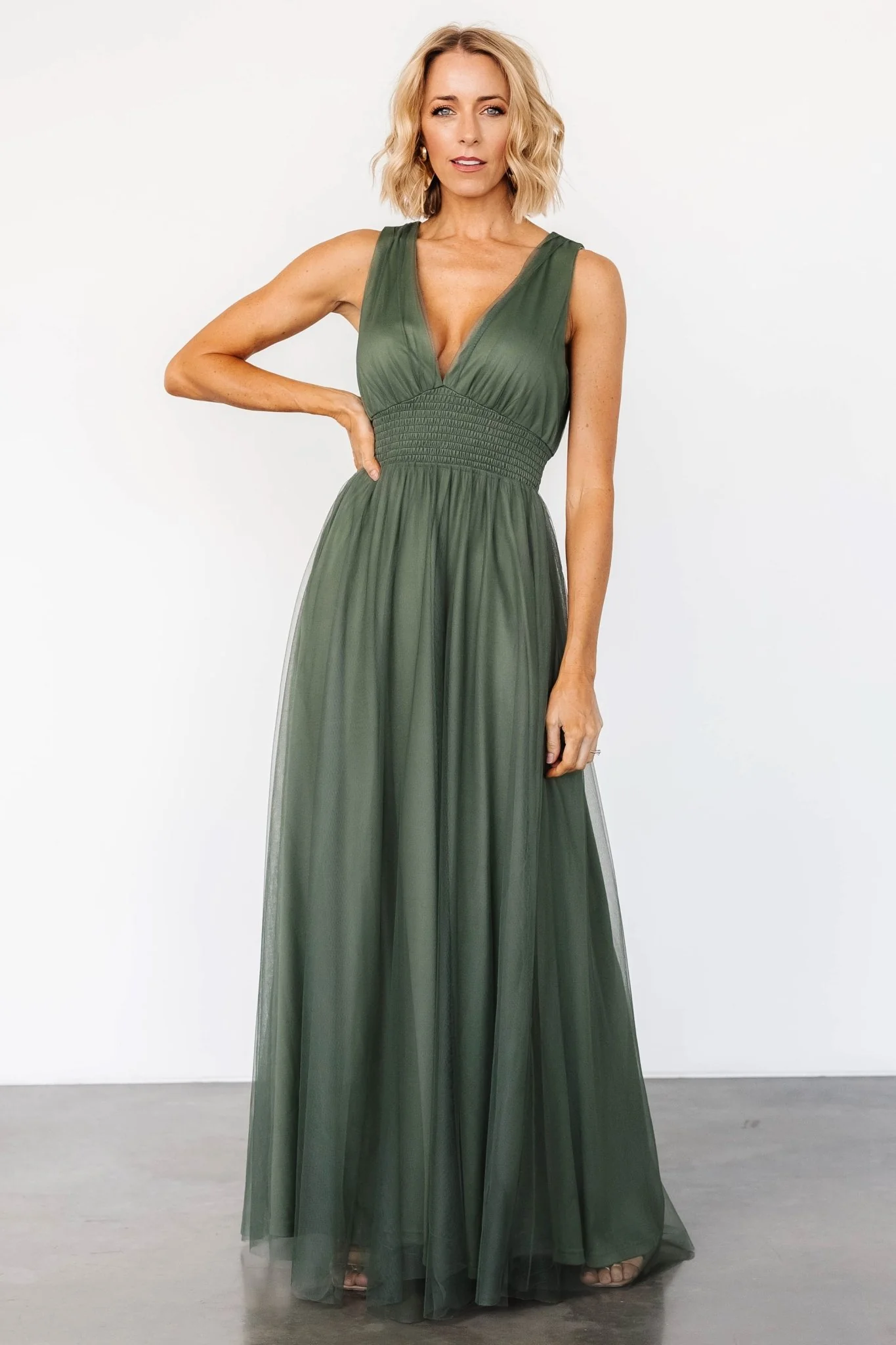 Kamila Tulle Maxi Dress | Dark Sage