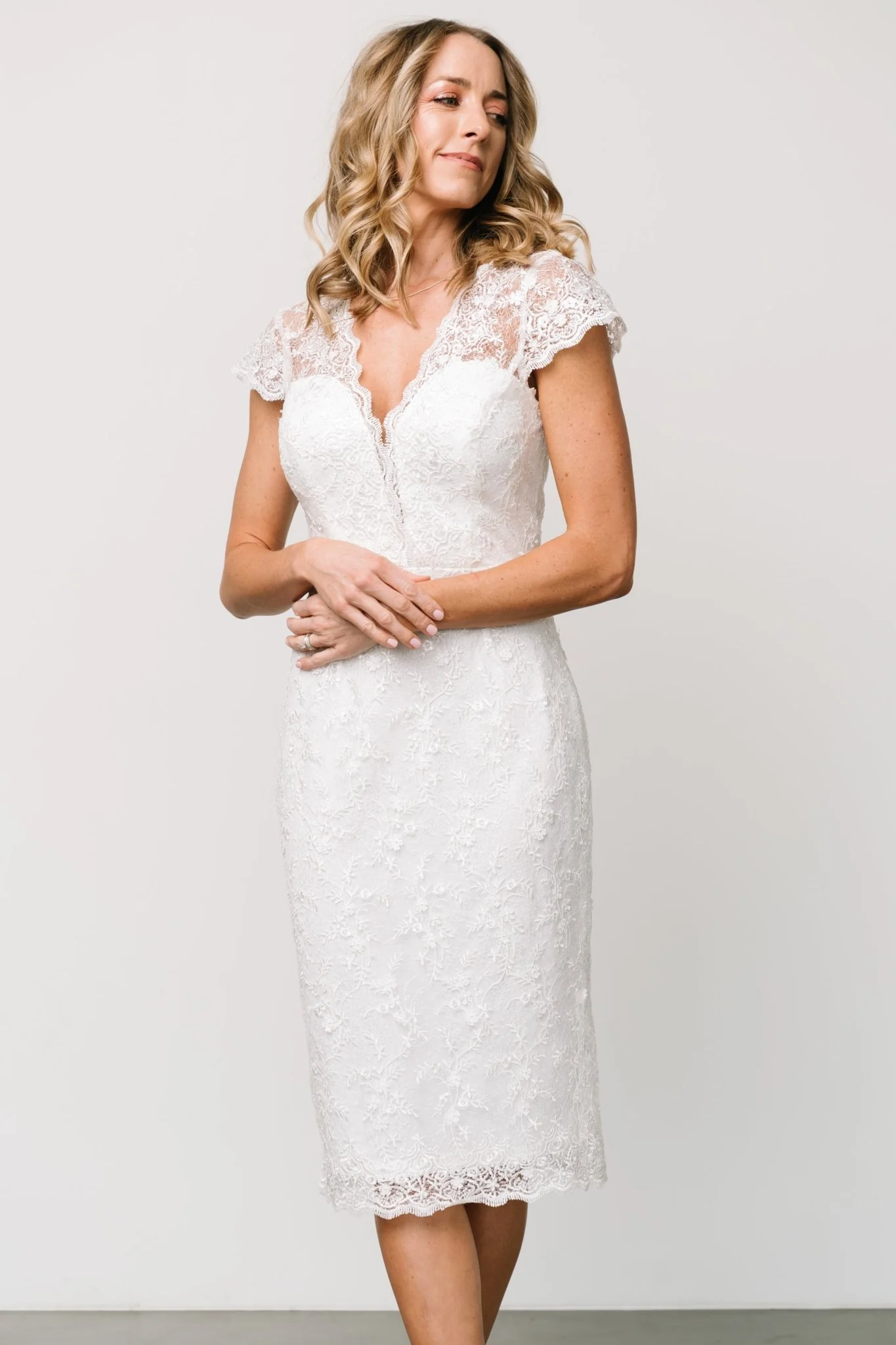 Oriana Embossed Shimmer Midi Dress | Off White