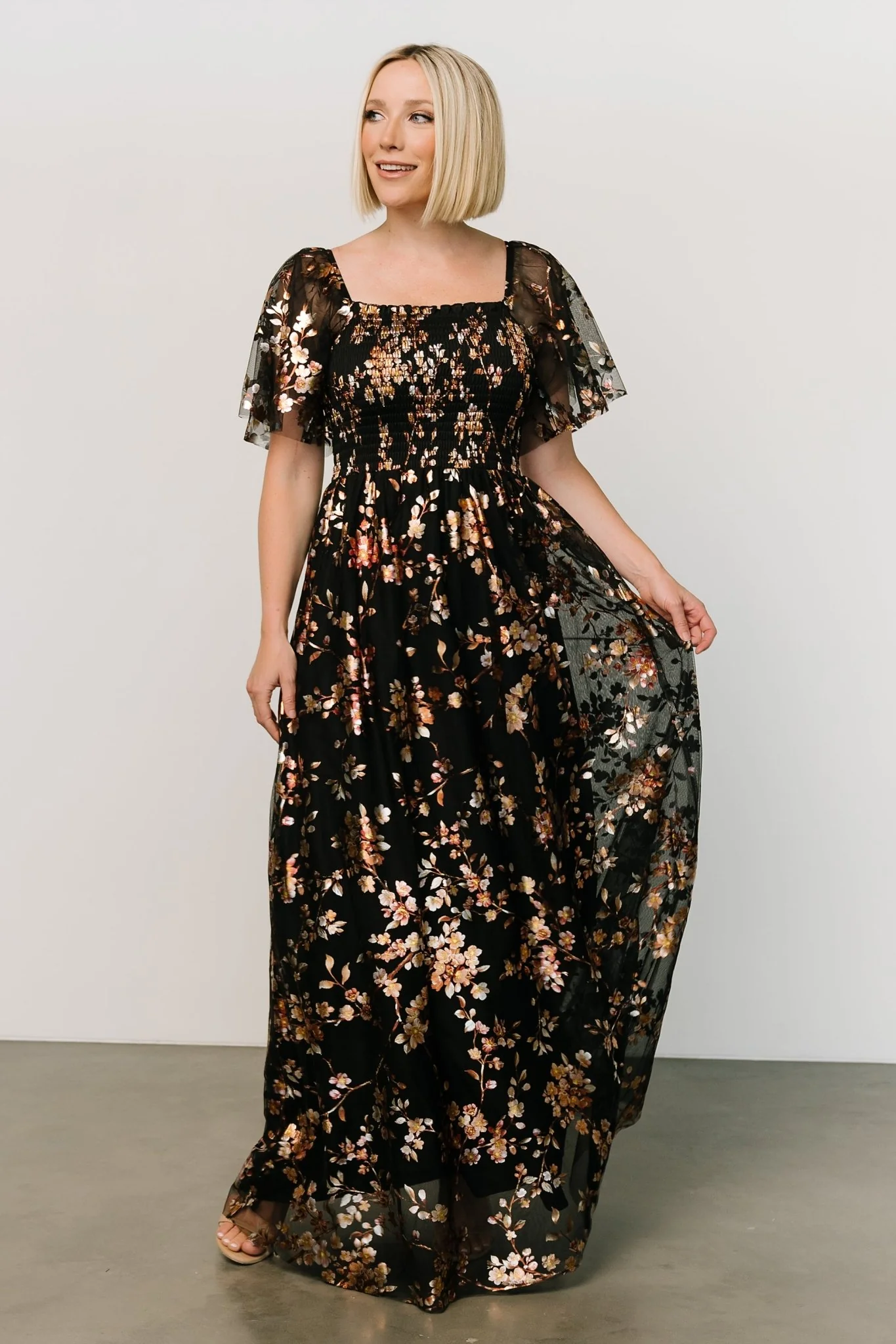 Cassandra Tulle Maxi Dress | Black Blossom