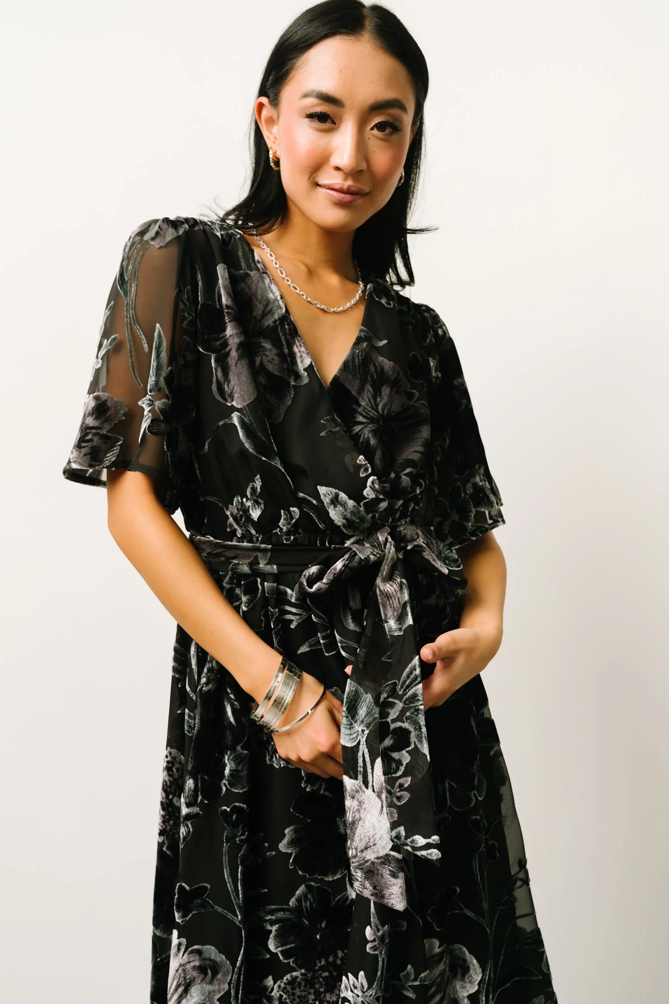 Uma Velvet Maxi Dress | Black + Silver Floral