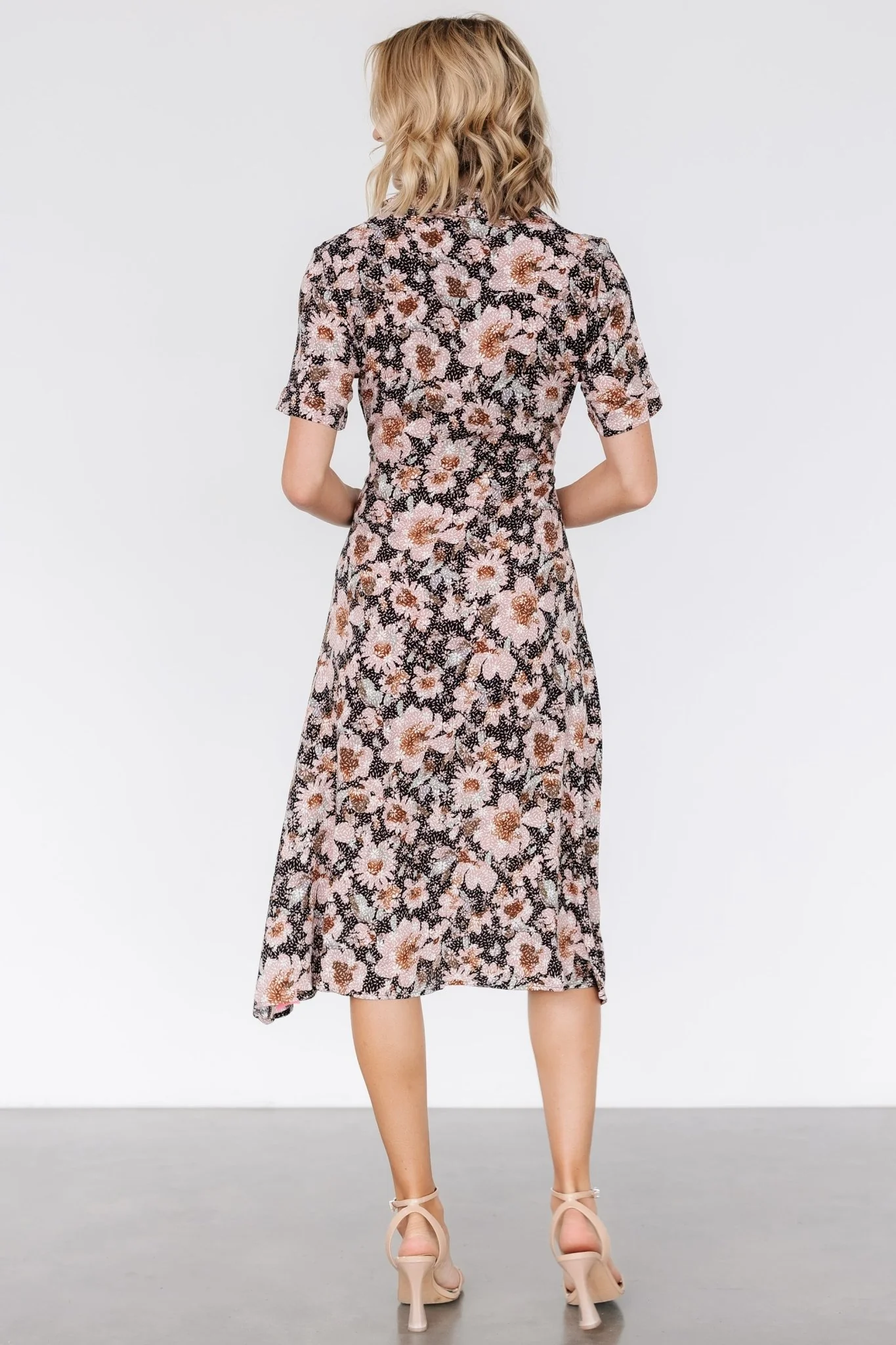 Feya Button Midi Dress | Black + Mauve Floral