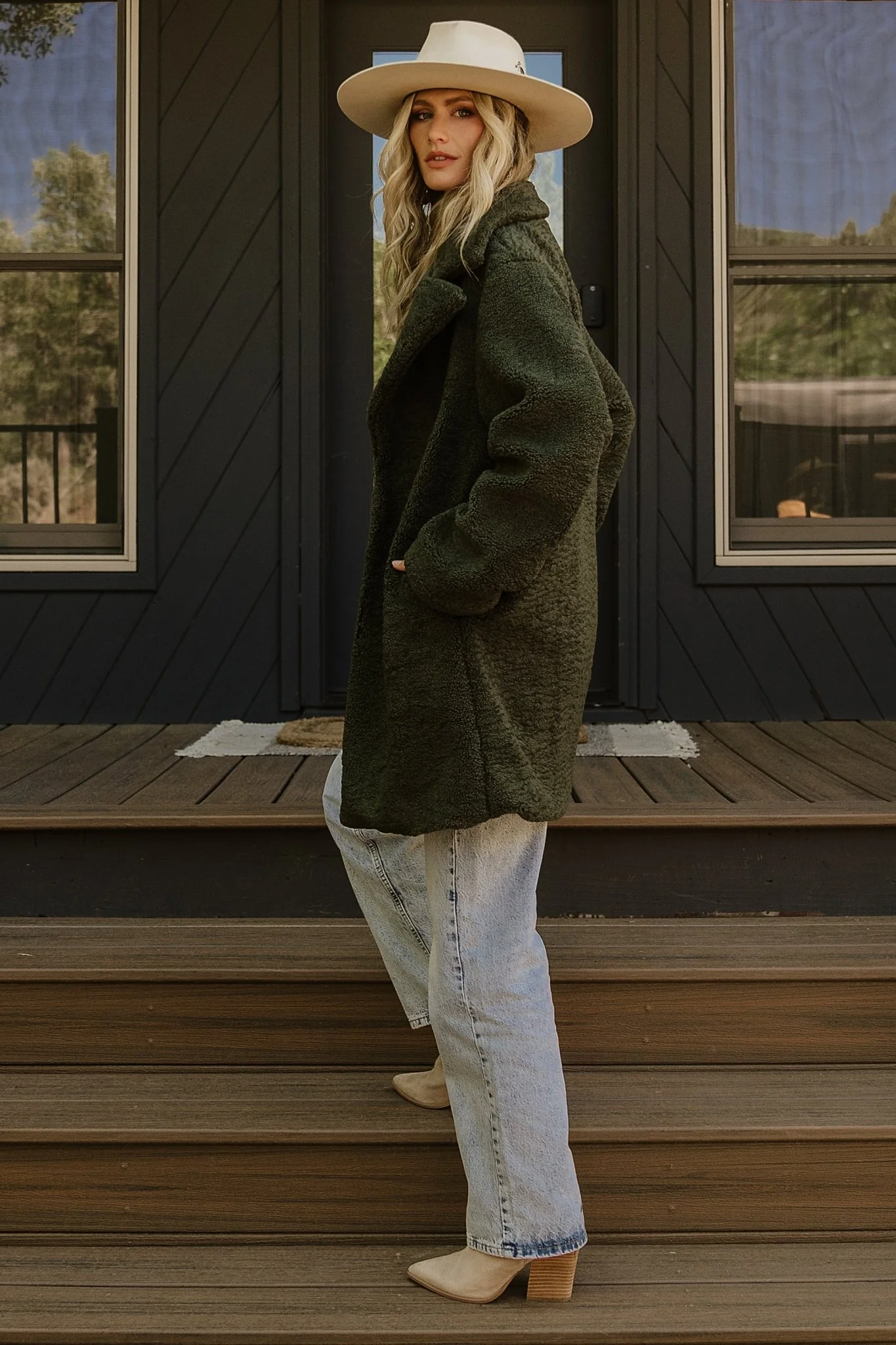 Damien Sherpa Coat | Dark Green