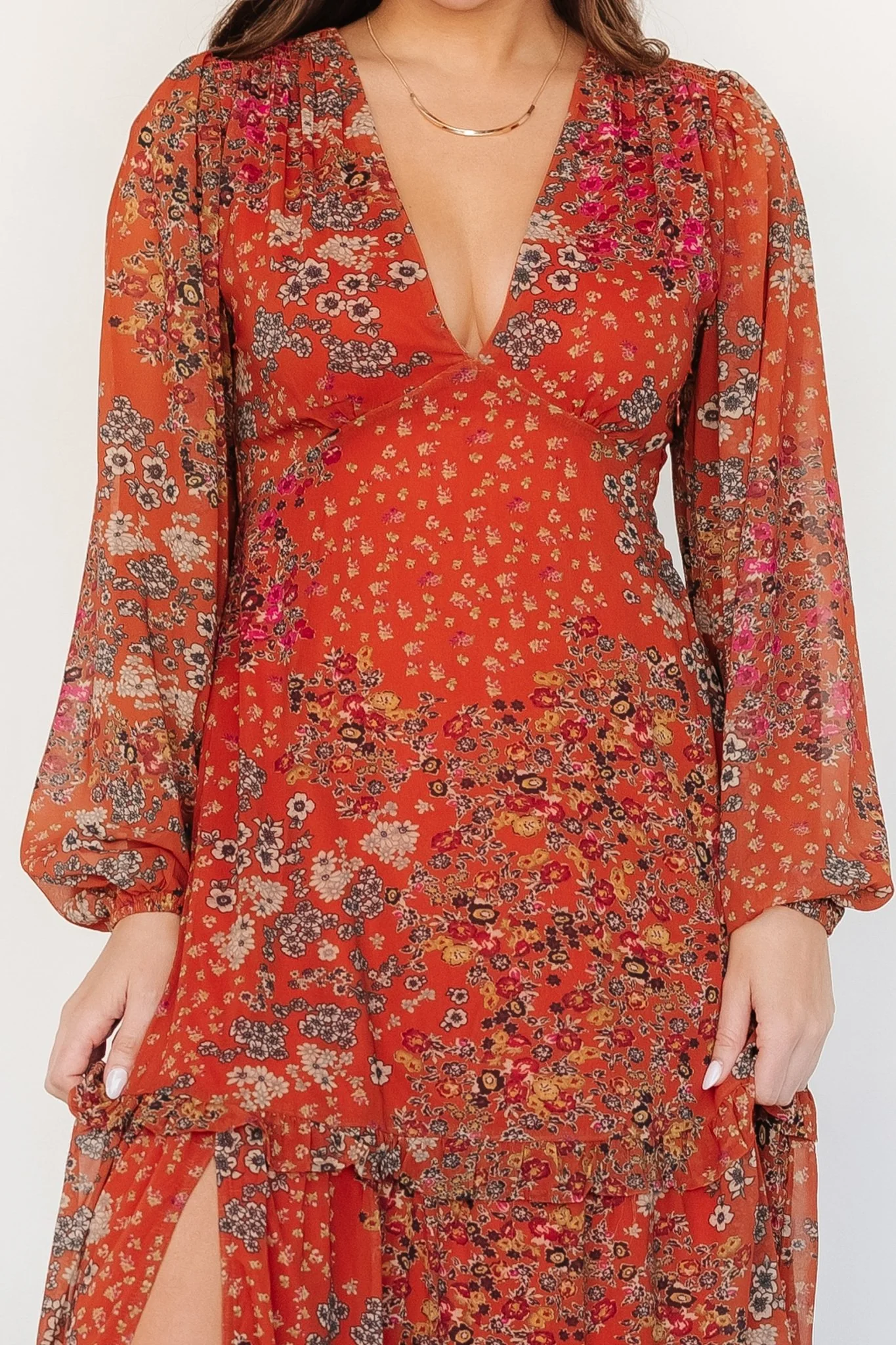 Bowman Deep V Maxi Dress | Rust Multi