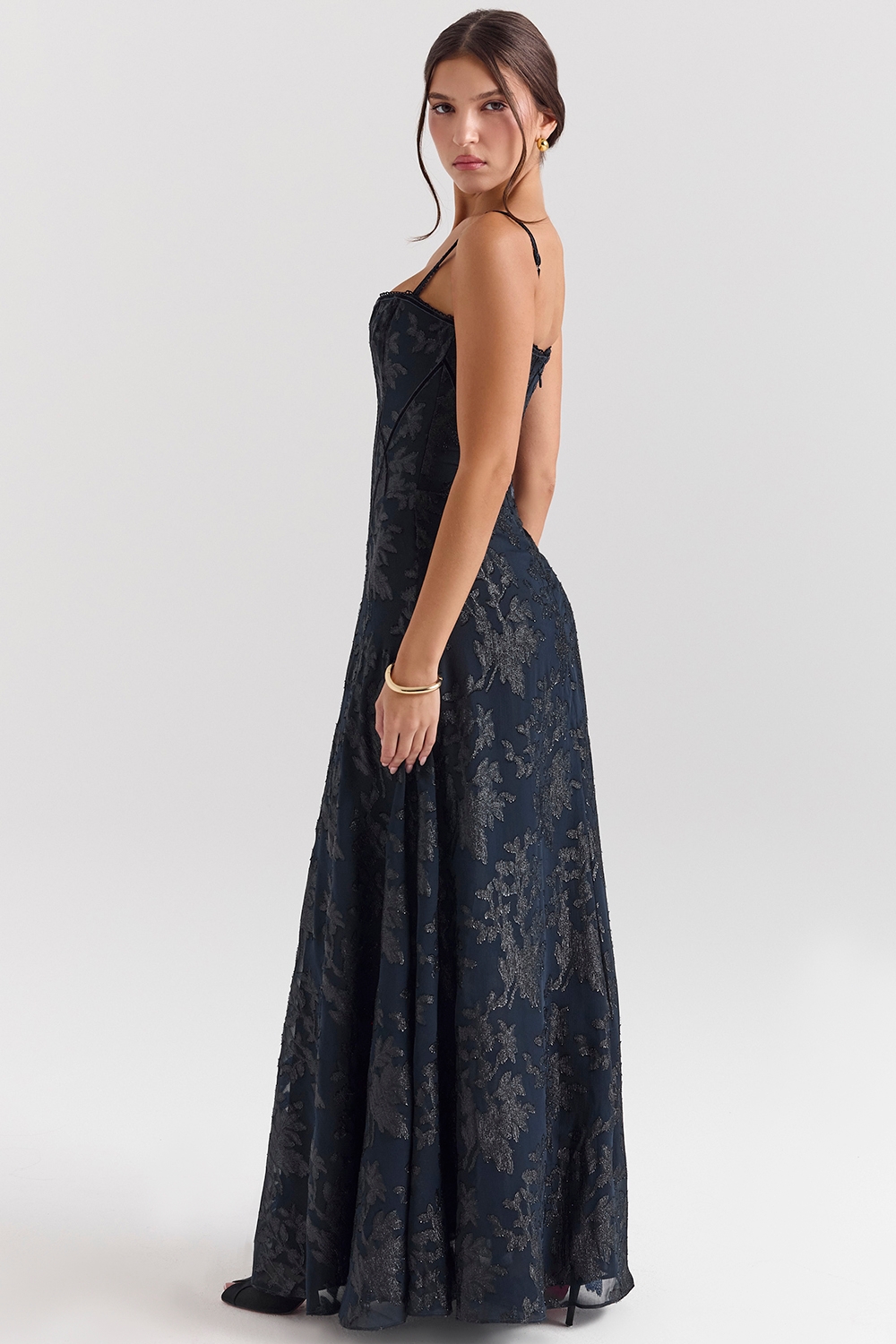 Esme-Midnight Blue Lurex Chiffon Maxi Dress