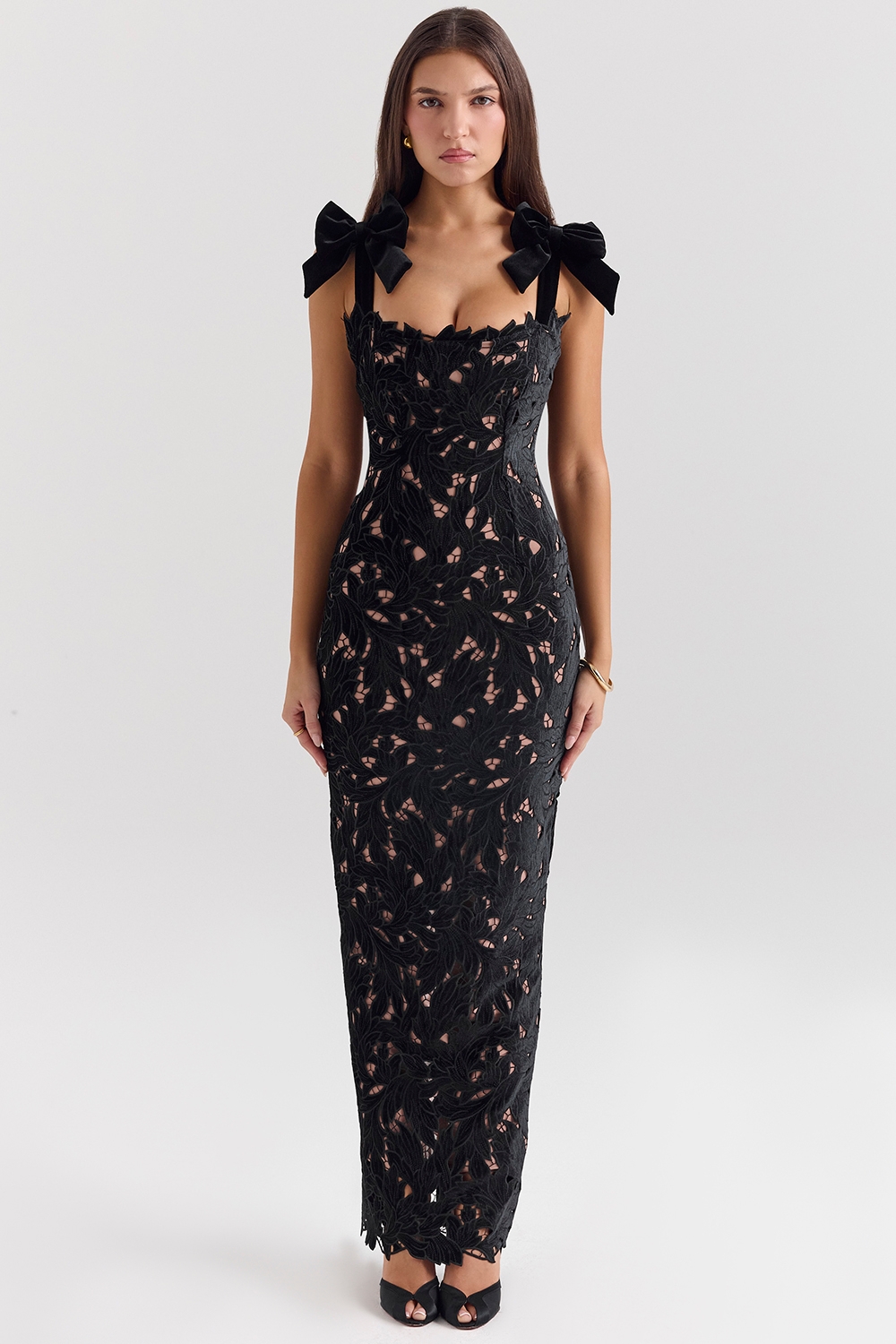 Tiff-Black Velvet Lace Maxi Dress