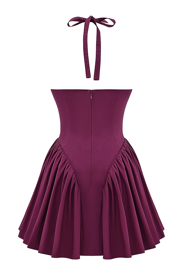 Valentia-Wine Halter Mini Dress