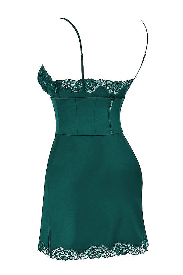 Soraya-Forest Satin Slip Dress