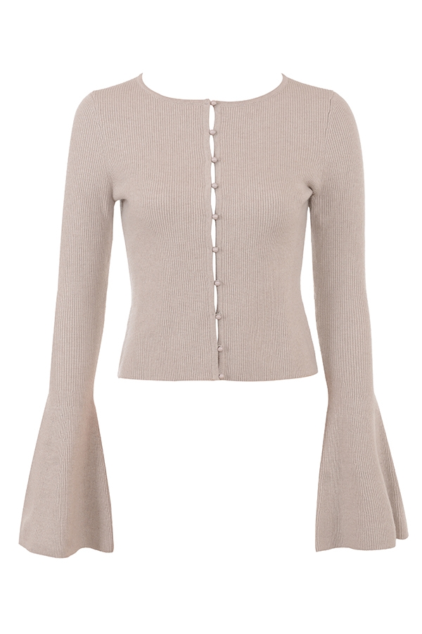 Aster-Biscuit Wool Cashmere Long Sleeve Cardigan