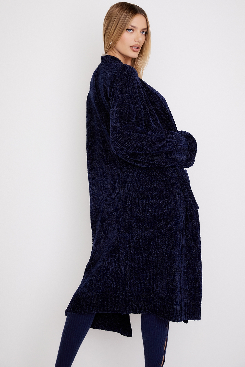 Celine-Navy Chenille Slouchy Cardigan - SALE
