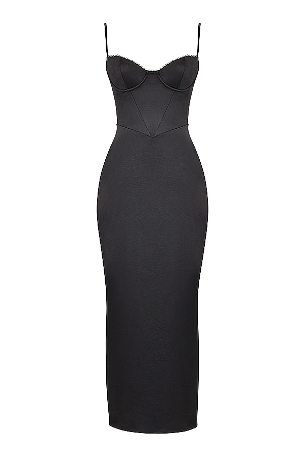 Stefania-Black Corset Maxi Dress