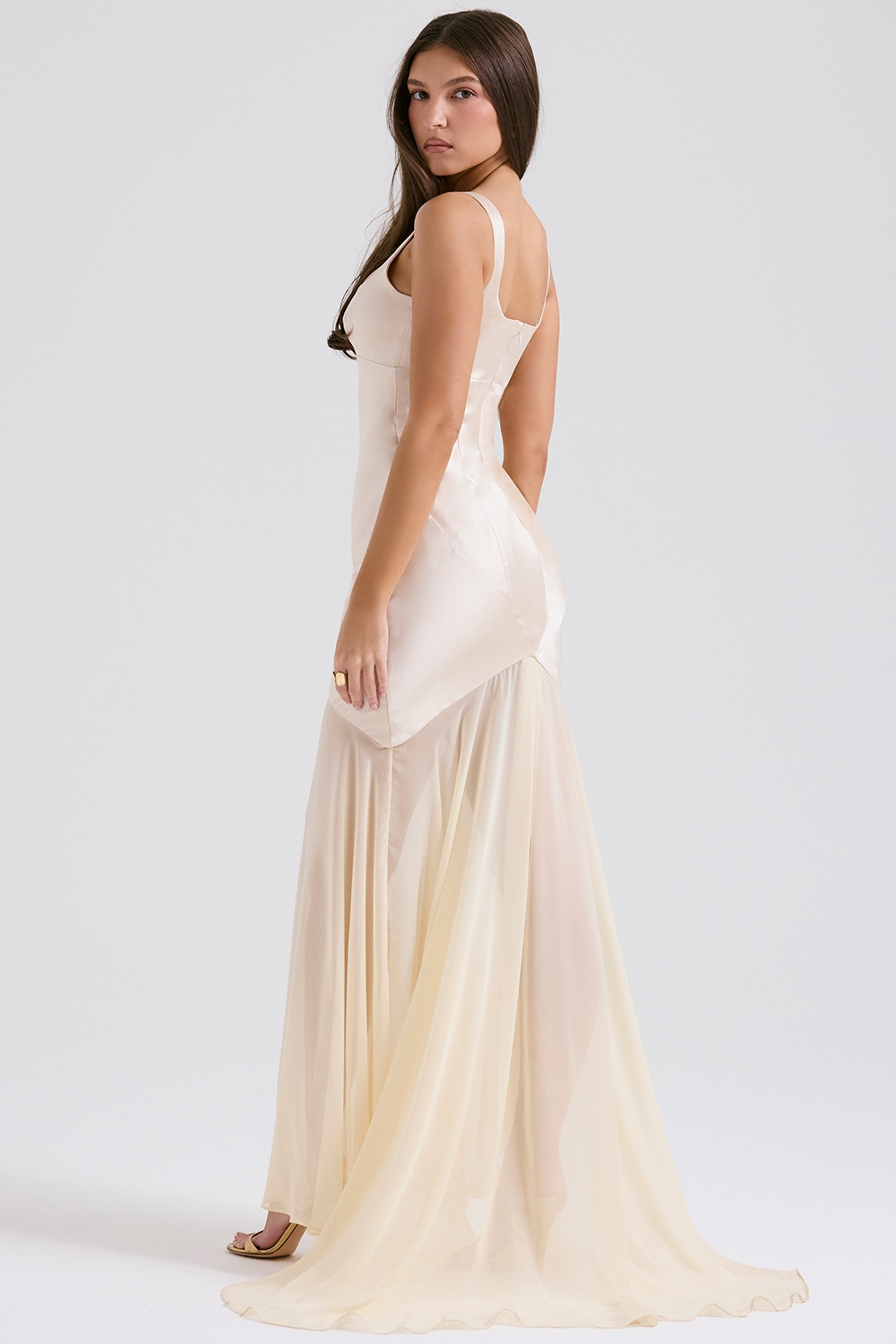 Vittoria-Champagne Chiffon Floor Length Gown