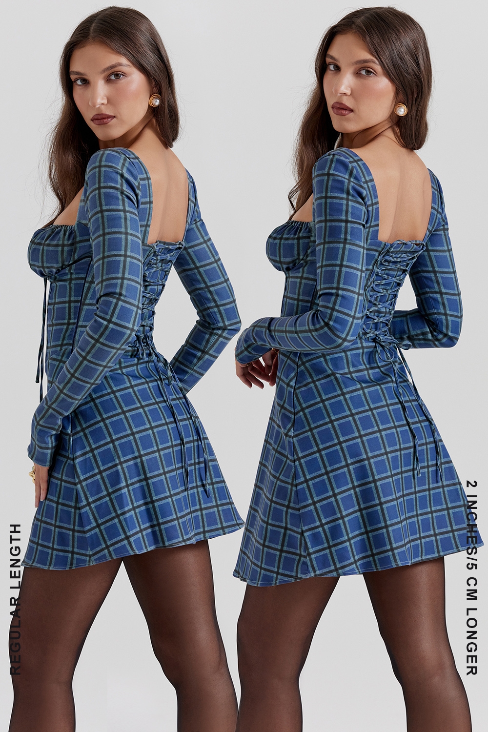 Malika-Blue Tartan Corset Mini Dress
