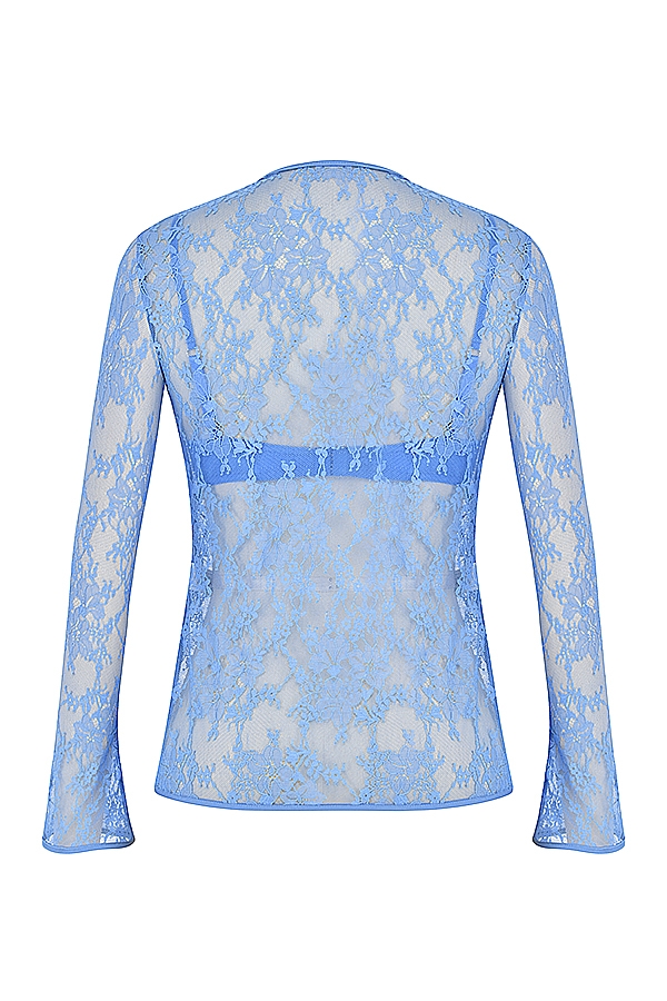 Phoebe-Blue Lace Tie Front Top