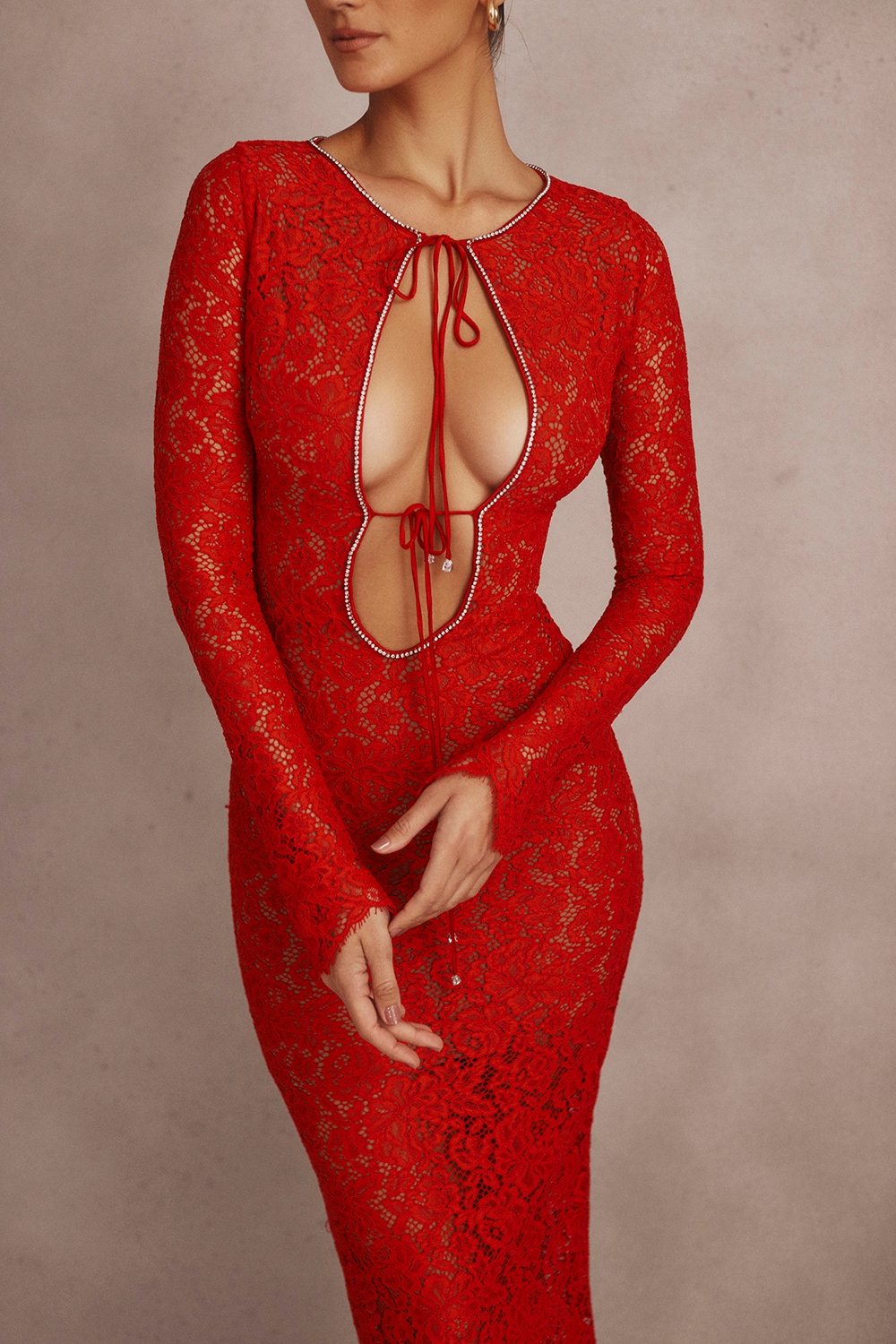 Lisandra-Red Lace Maxi Dress