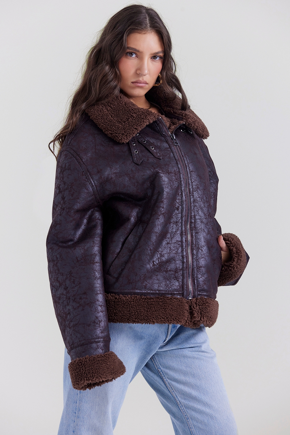 Madden-Brown Vegan Shearling Aviator Jacket