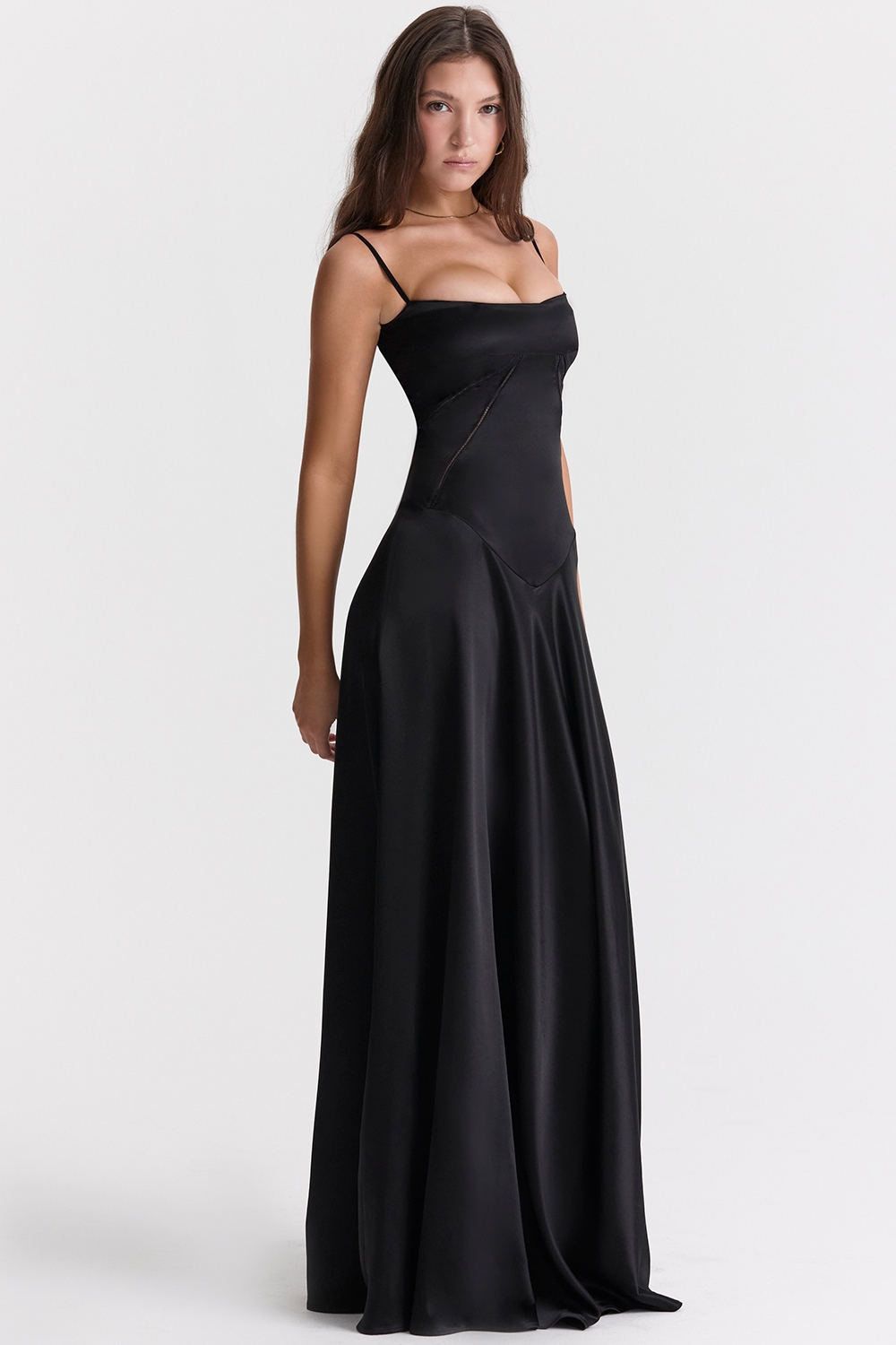 Anabella-Black Lace Up Maxi Dress