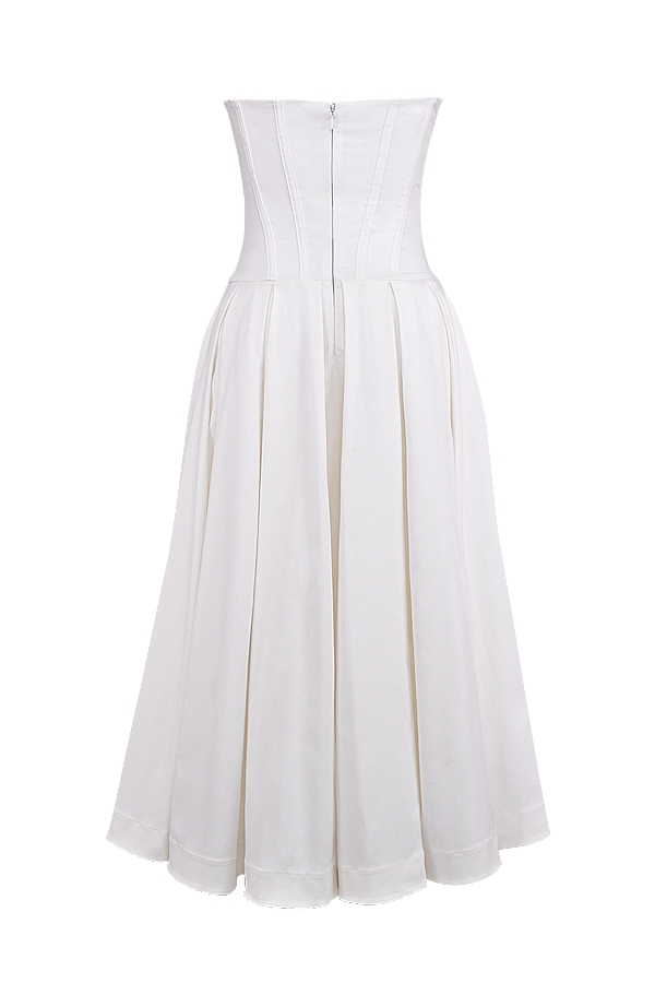 Lady-White Strapless Midi Dress