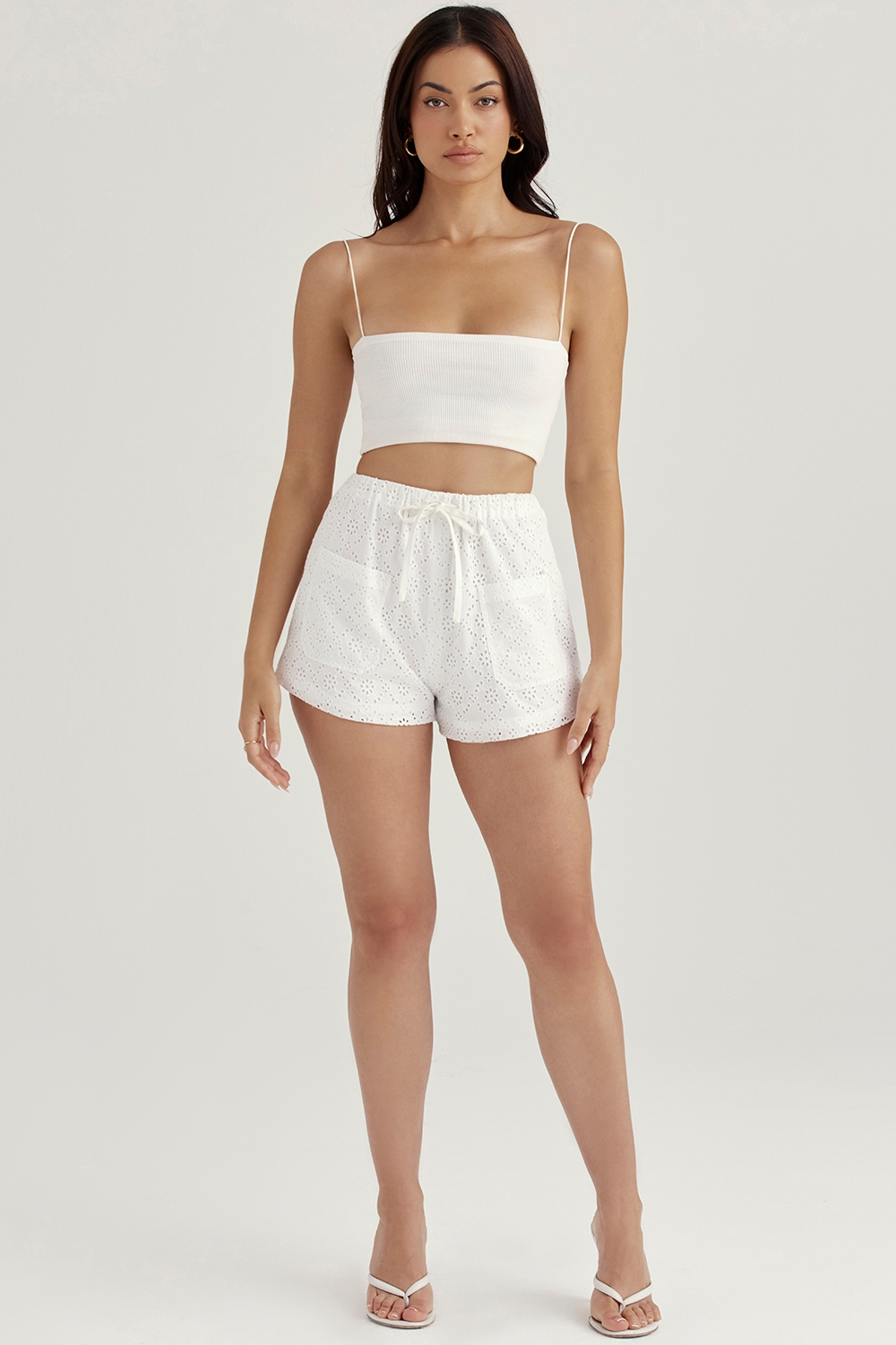 Mae-White Broderie Anglaise Shorts
