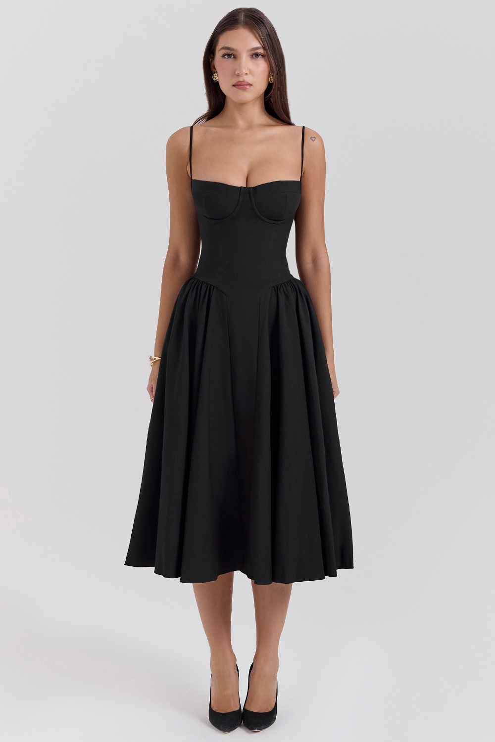 Samaria-Black Corset Midi Dress
