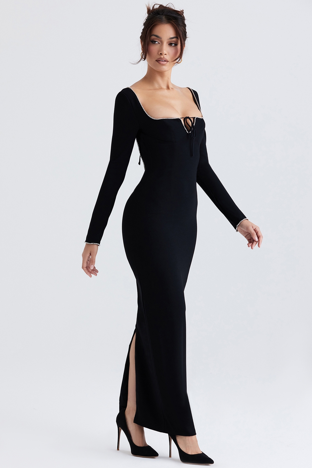 Rosa-Black Crystal Embellished Maxi Dress