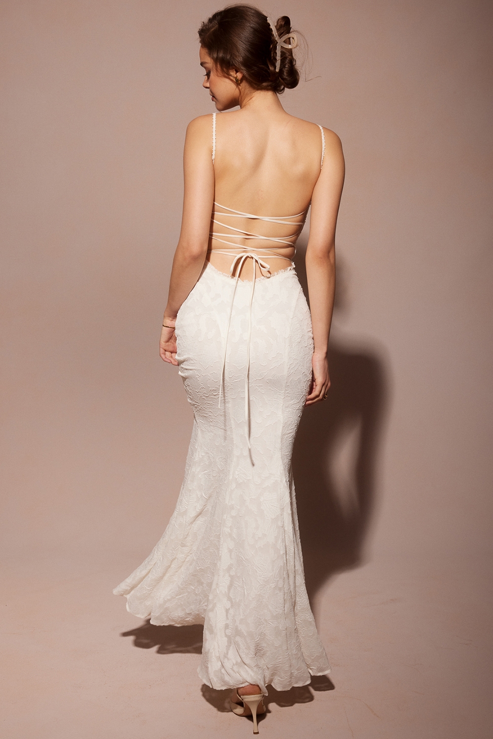 Joan-Ivory Lace Up Back Maxi Dress