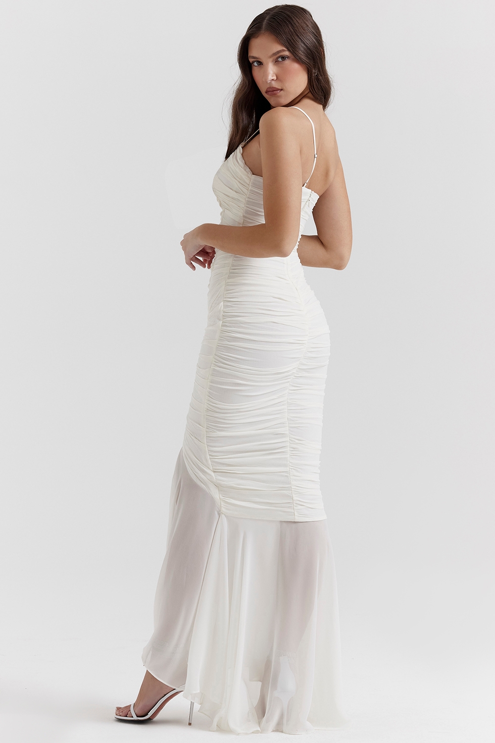 Pearla-Ivory Ruched Maxi Dress