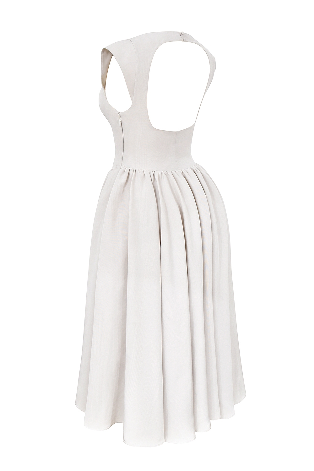 Debutante-French Dove Moire Satin Backless Midi Dress