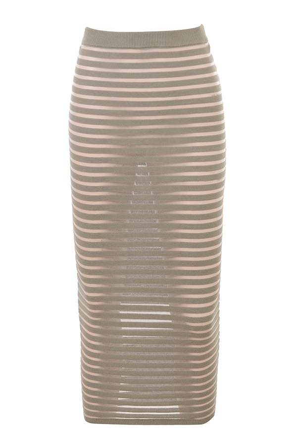 Margo-Grey Velour Sheer Striped Midi Skirt