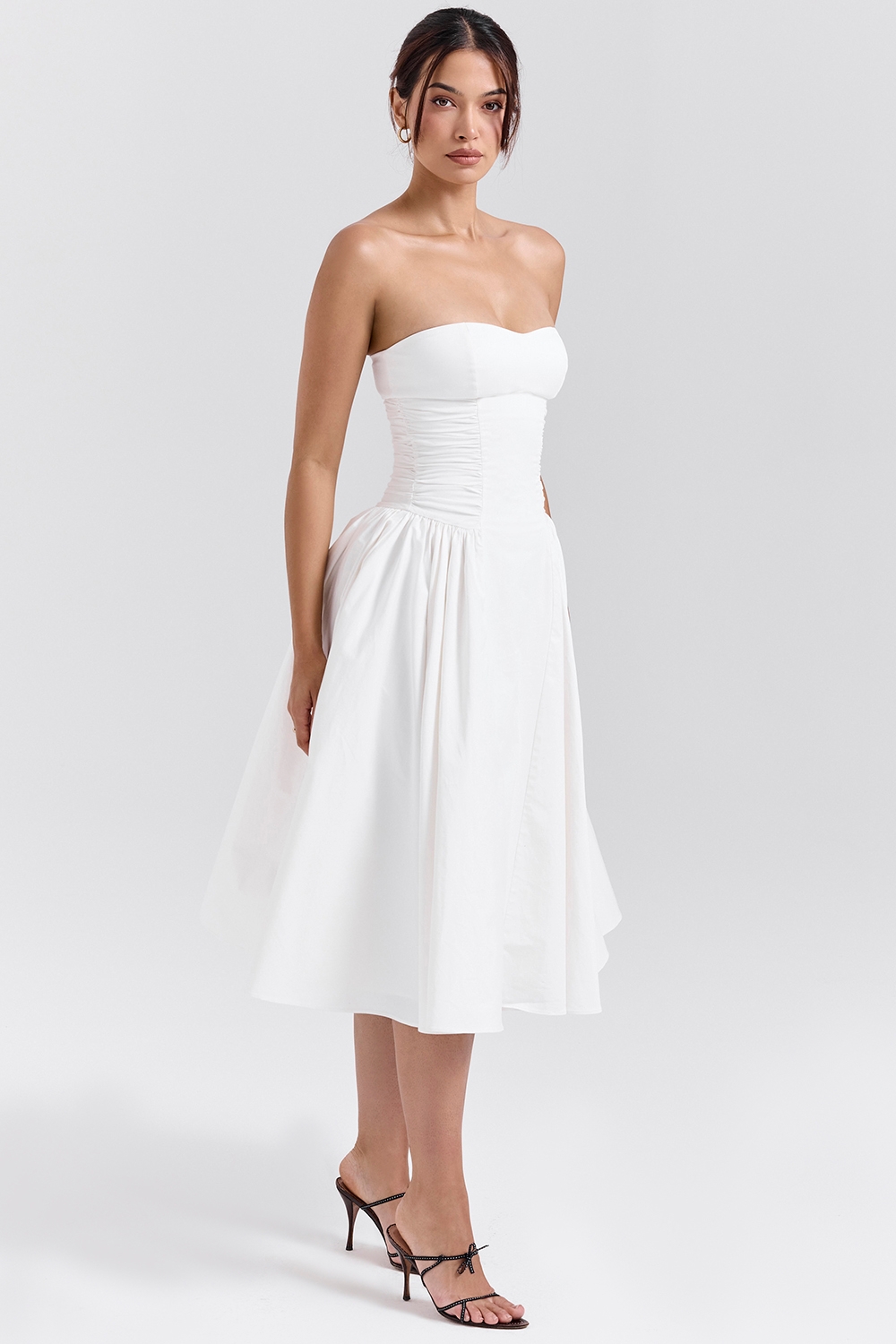 Georgiana-White Cotton Strapless Midi Sundress
