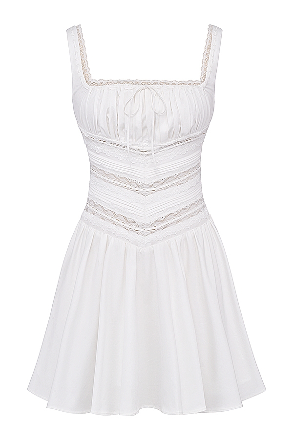 Tiffani-White Lace Trim Mini Dress