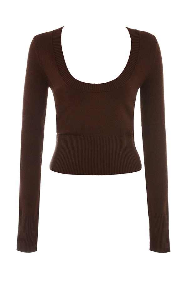 Raquel-Chocolate Cashmere Blend Scoop Neck Top - SALE