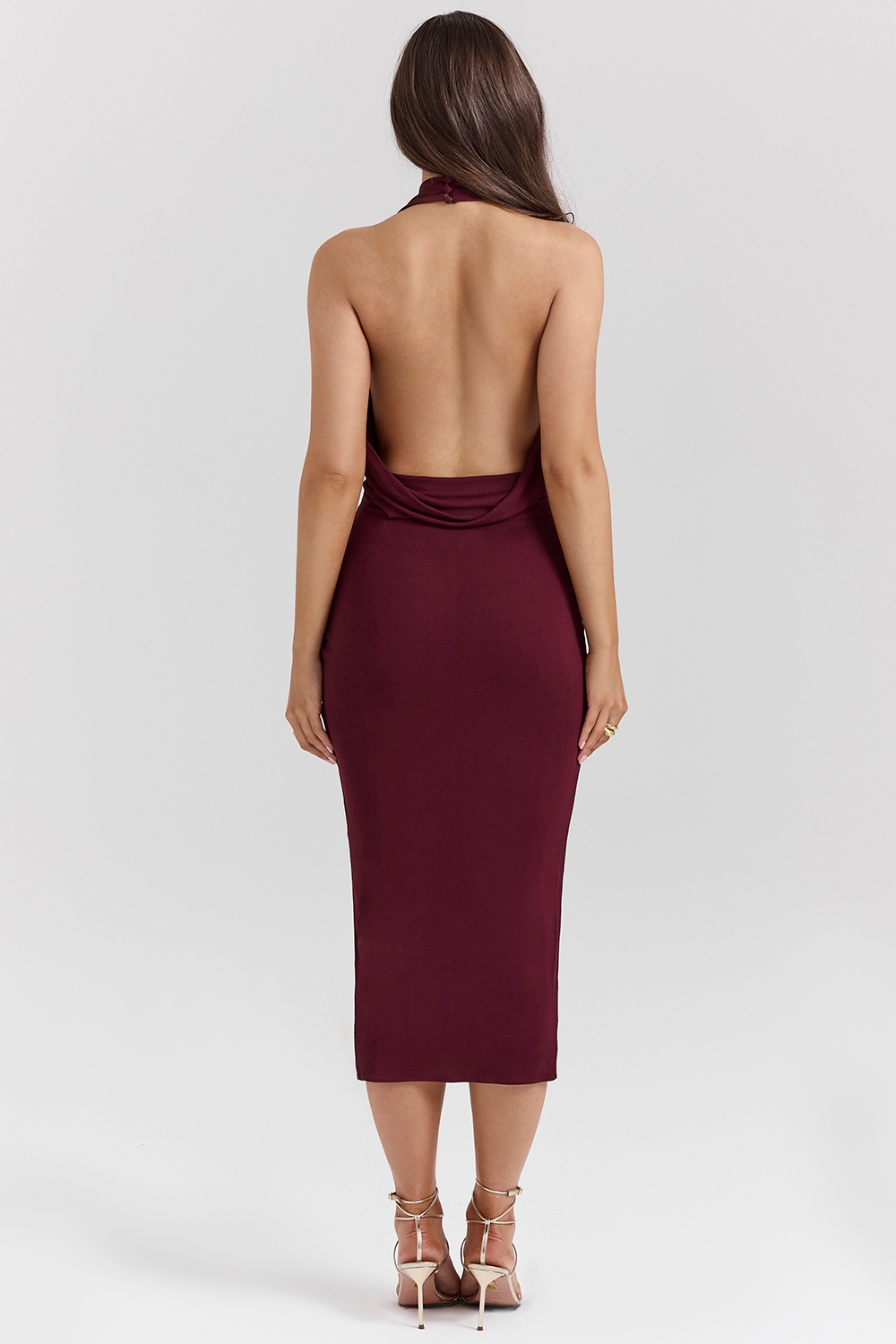 Florentina-Merlot Draped Midi Dress