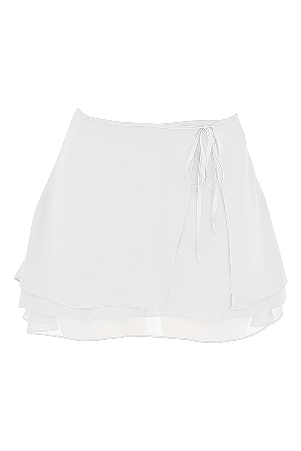 Clarice-White Floaty Layered Mini Skirt