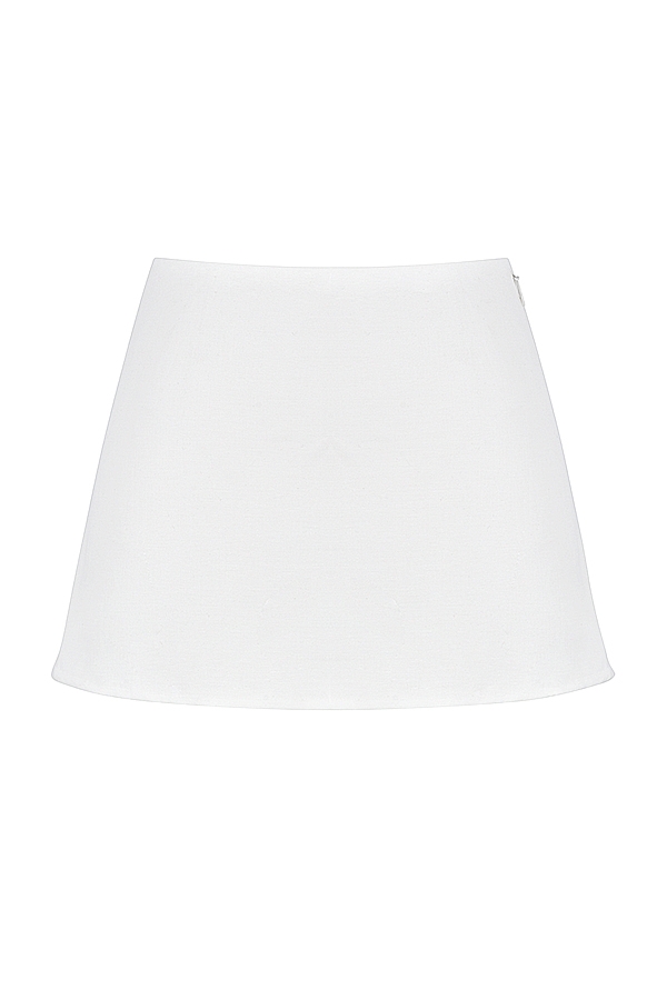Mallie-White Linen A-Line Mini Skirt