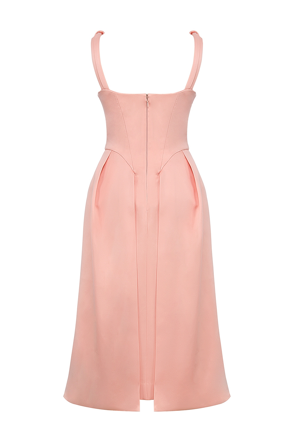 Paloma-Peach Satin Pleated Midi Dress - SALE