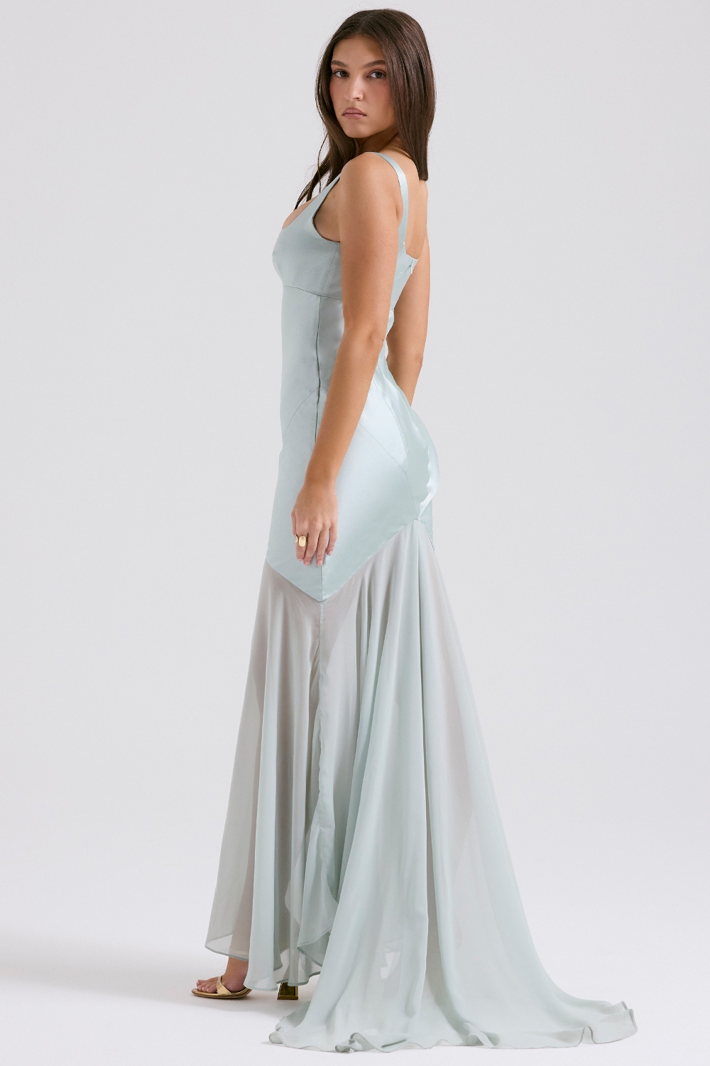 Vittoria-Pistachio Chiffon Floor Length Gown